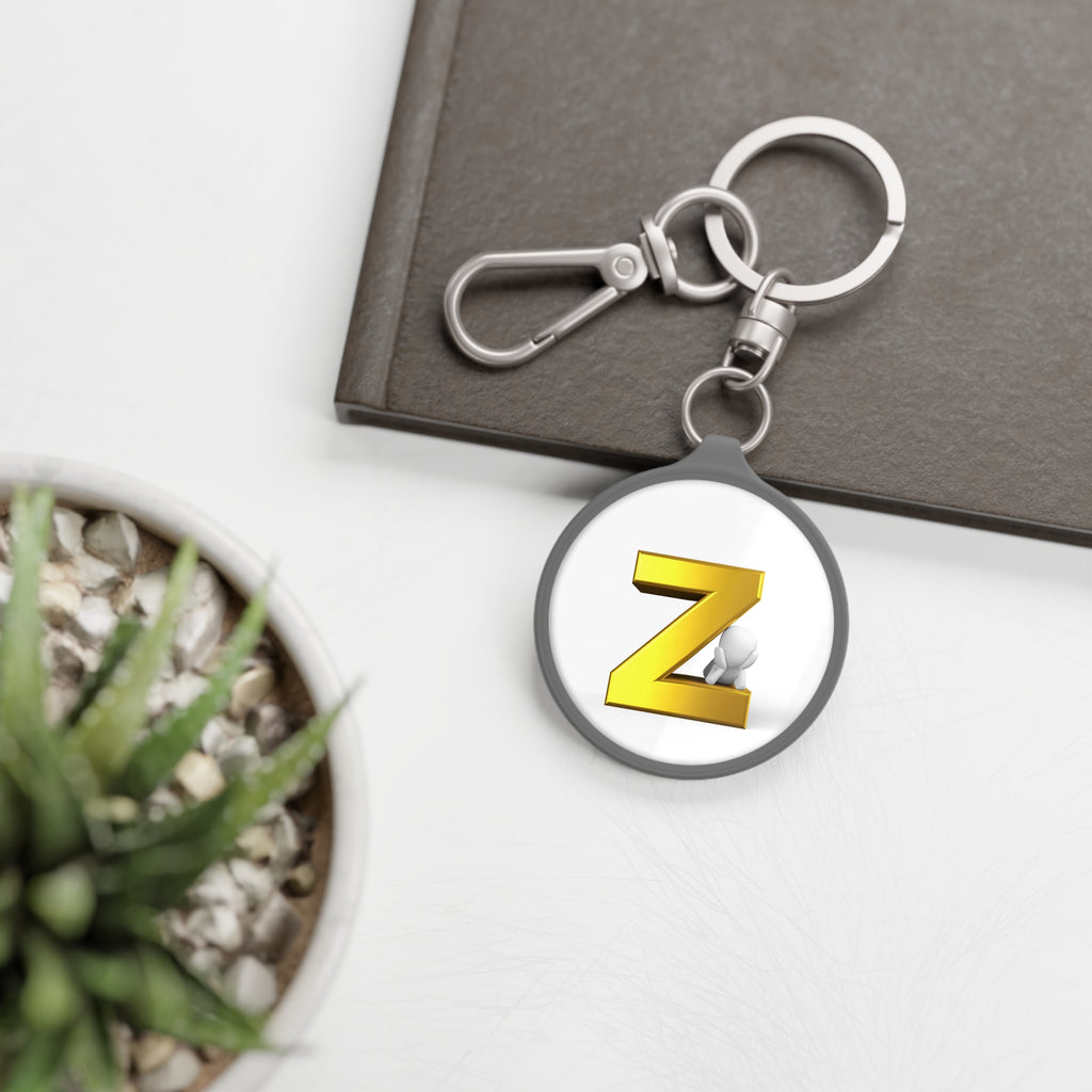 Gold 3D Letter Z monogram Keyring, Initial Z keychain | Round metal tag