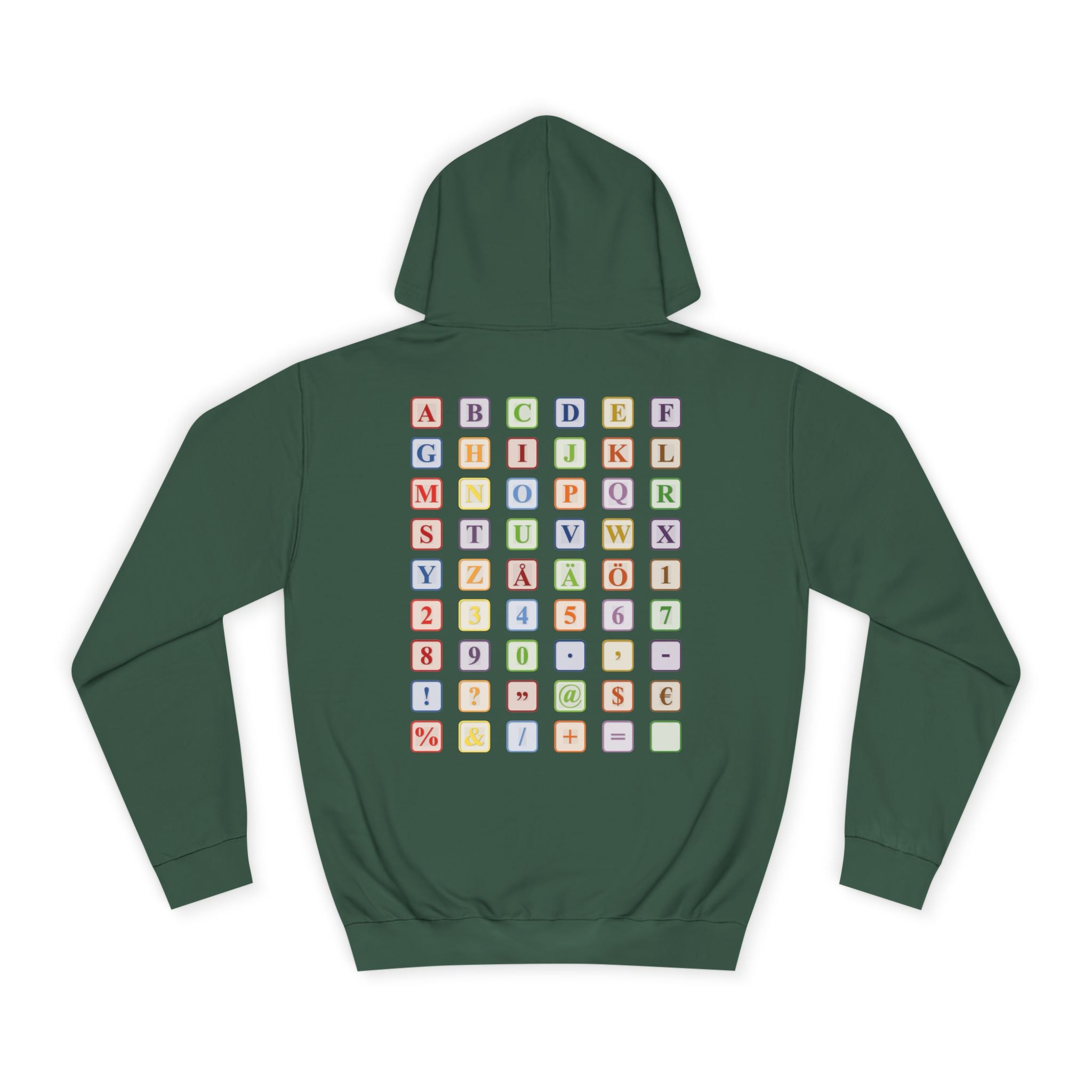 Alphabet Blocks Hoodie | Colorful Letter Grid, Back & Front Print