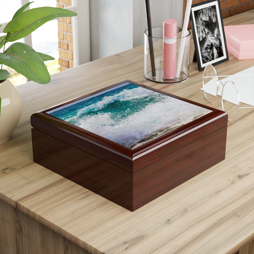 Ocean Wave Jewelry Box | Seascape Trinket Box, Coastal Home Decor