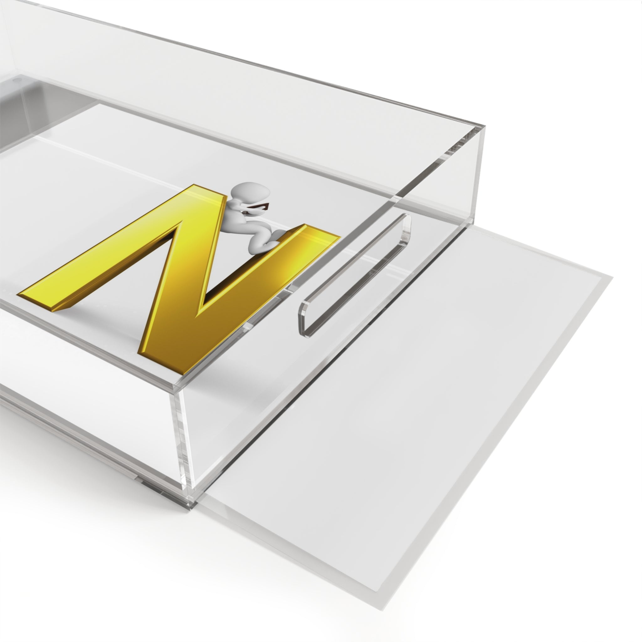 3D Gold Letter N with Stick Figure Acrylic Serving Tray | Monogram Initial Tray