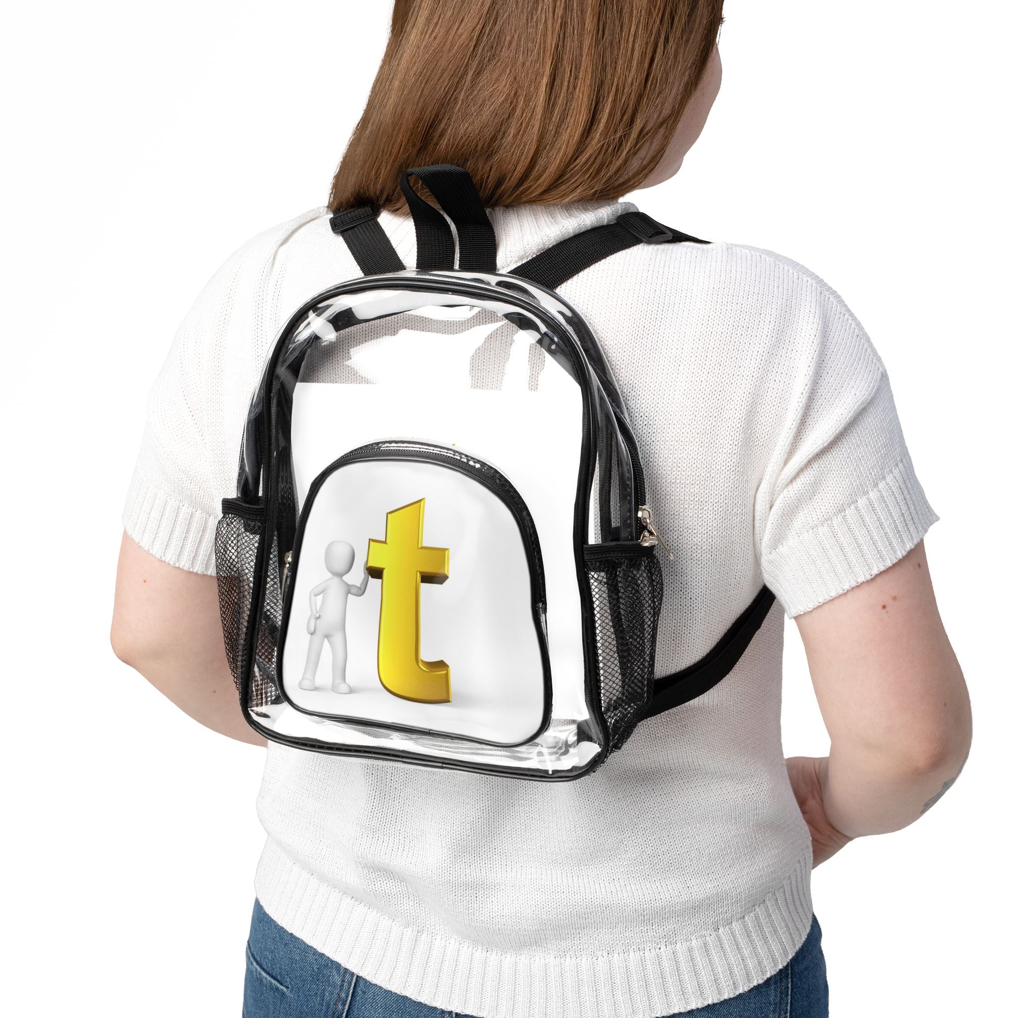 Yellow Letter T Logo Clear Stadium Backpack | Transparent School Bag