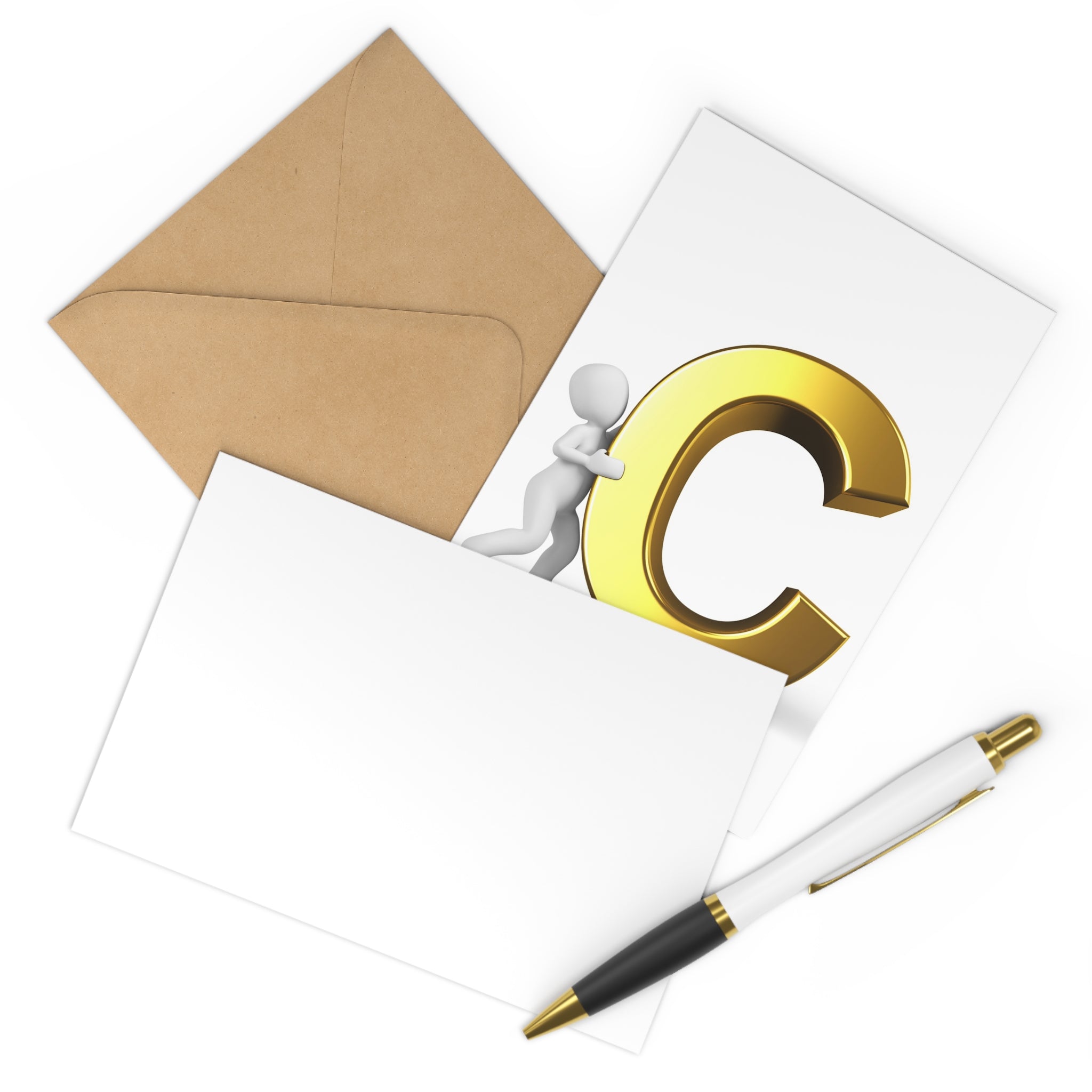 Gold Letter C Postcards | Alphabet Initial Postcard Set, 7 Pack