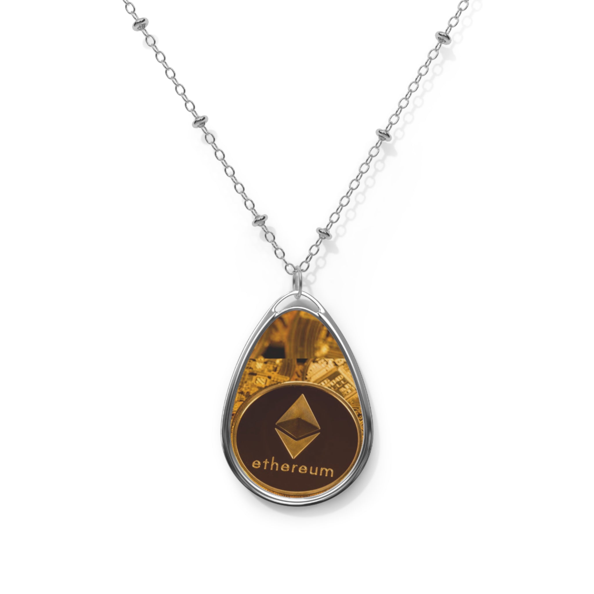 Ethereum Oval Necklace Pendant — Crypto Jewelry Teardrop Charm