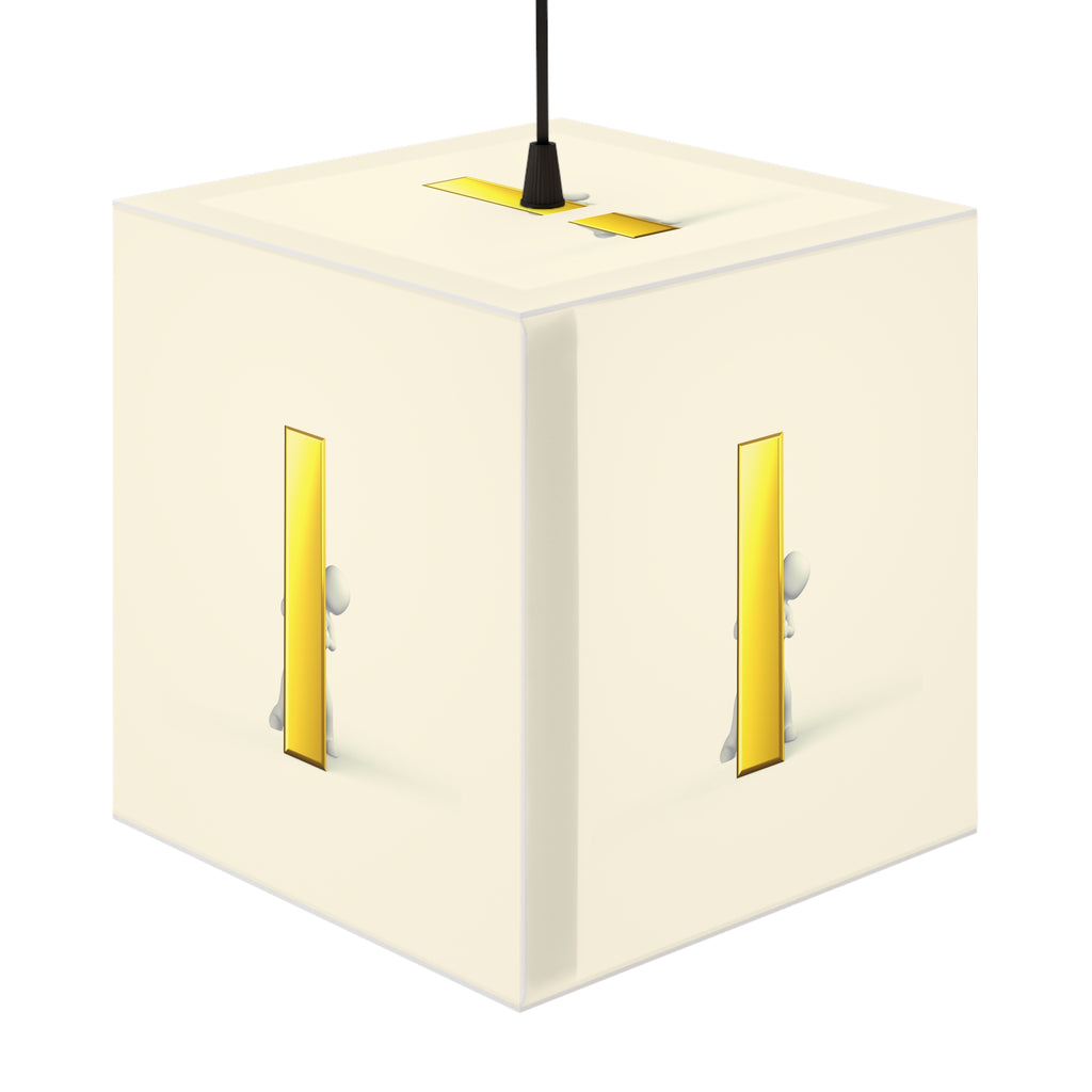 Tiny Figure Peeking Through Gold Letter i Light Cube Lamp | Modern Minimalist Night Light