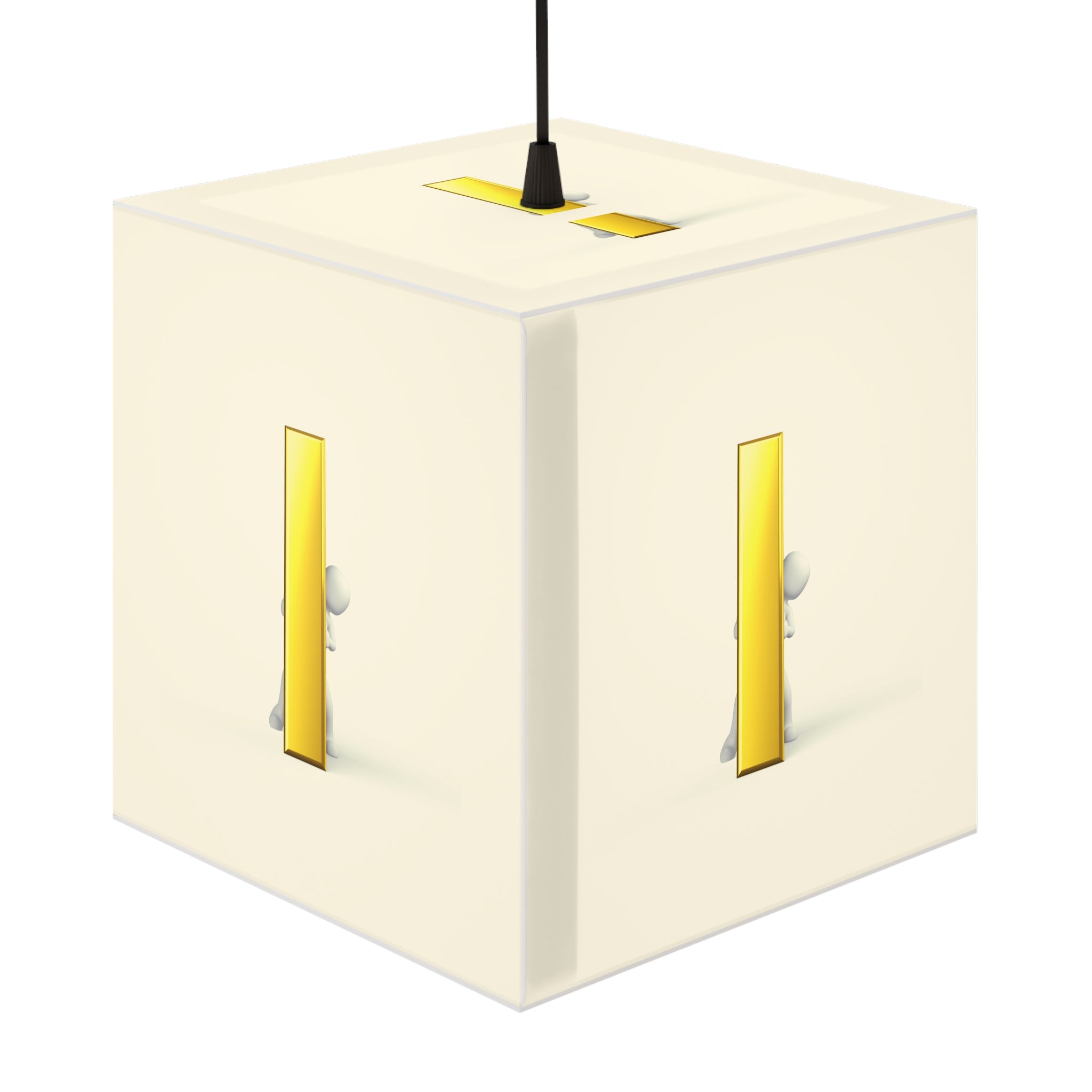 Tiny Figure Peeking Through Gold Letter i Light Cube Lamp | Modern Minimalist Night Light