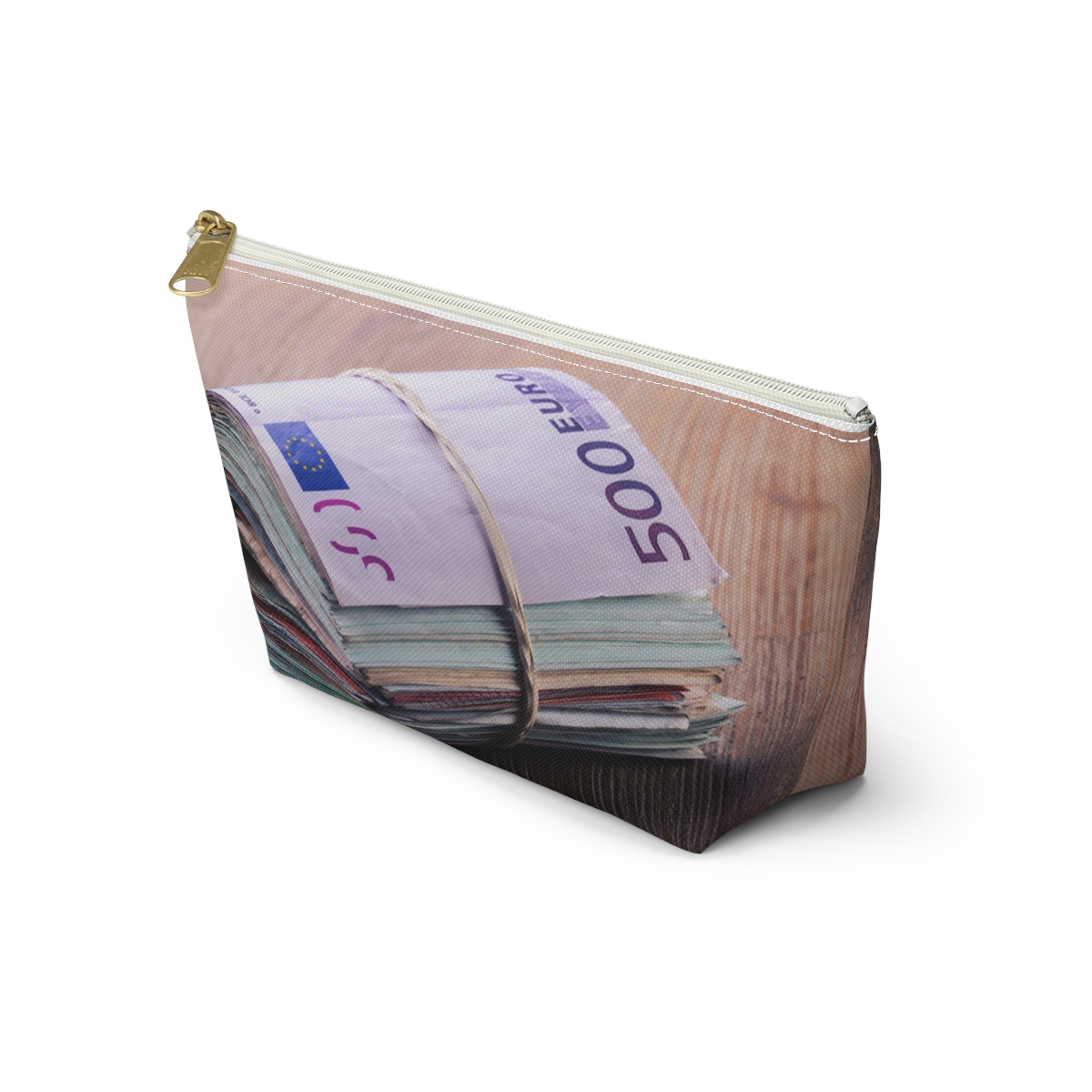 Rolled Euro Banknotes Accessory Pouch | T-Bottom Zipper Pouch