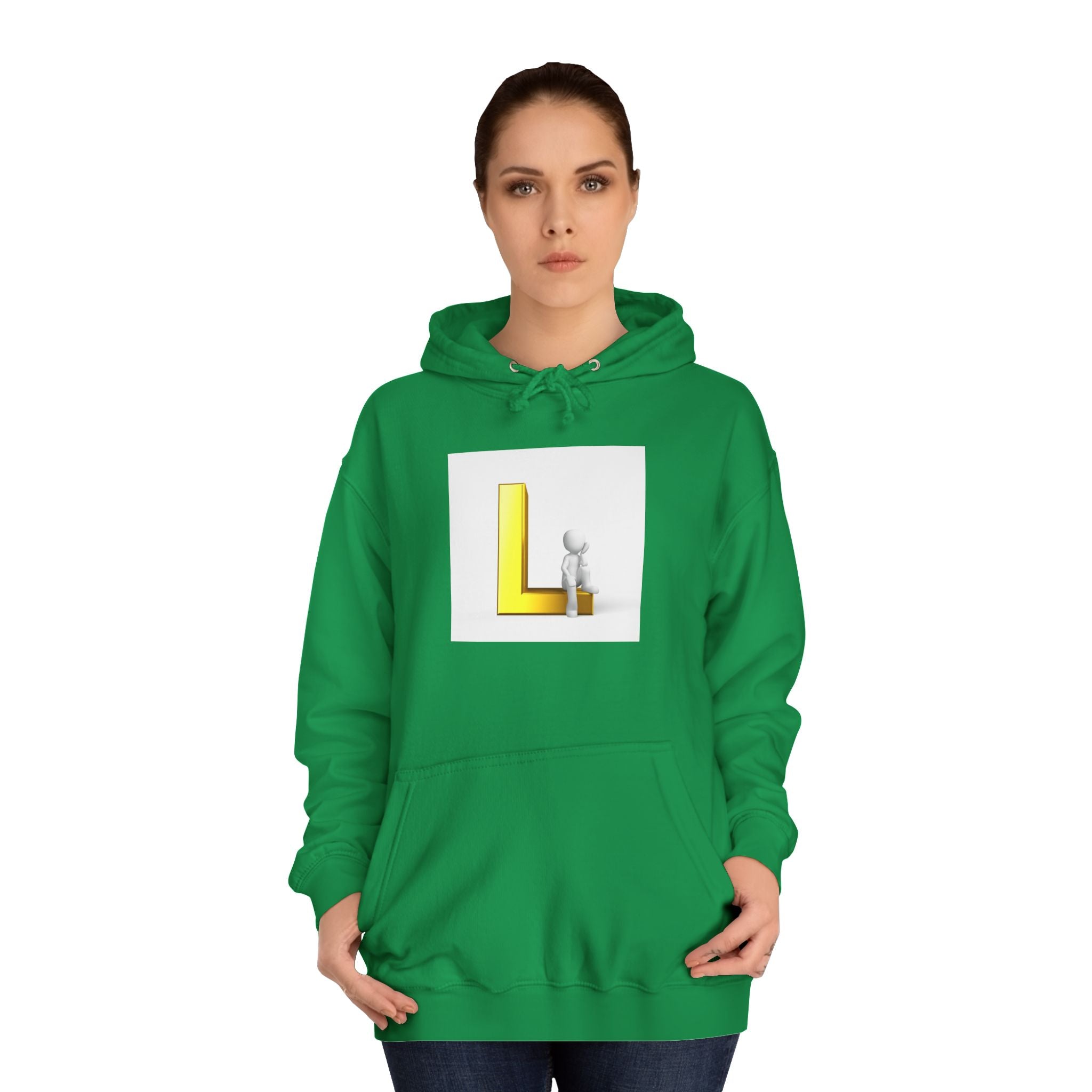 3D Letter L with Figure Hoodie | Initial L Sweatshirt