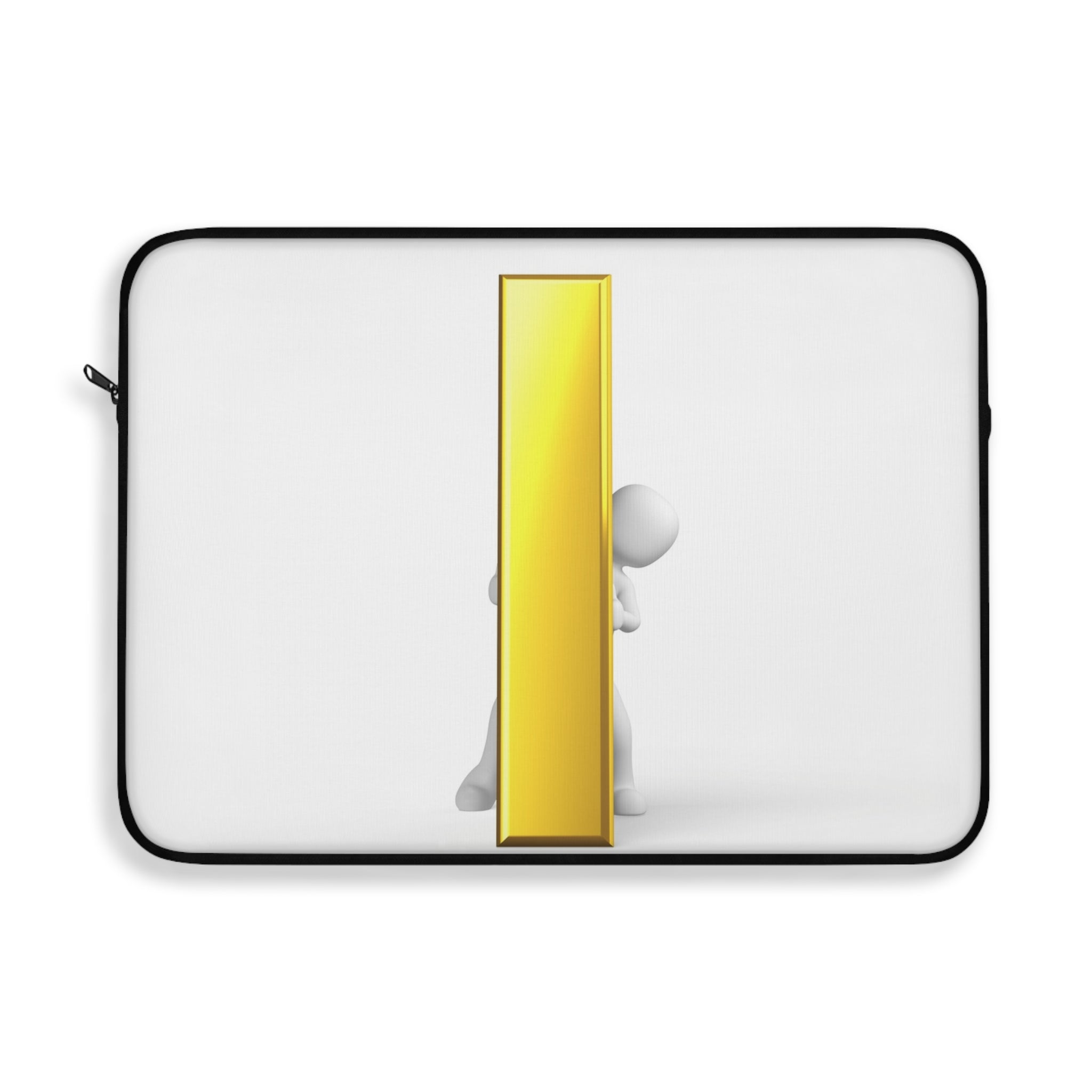 3D Character Peeking Behind Gold Letter i Laptop Sleeve | Minimalist Tech Case