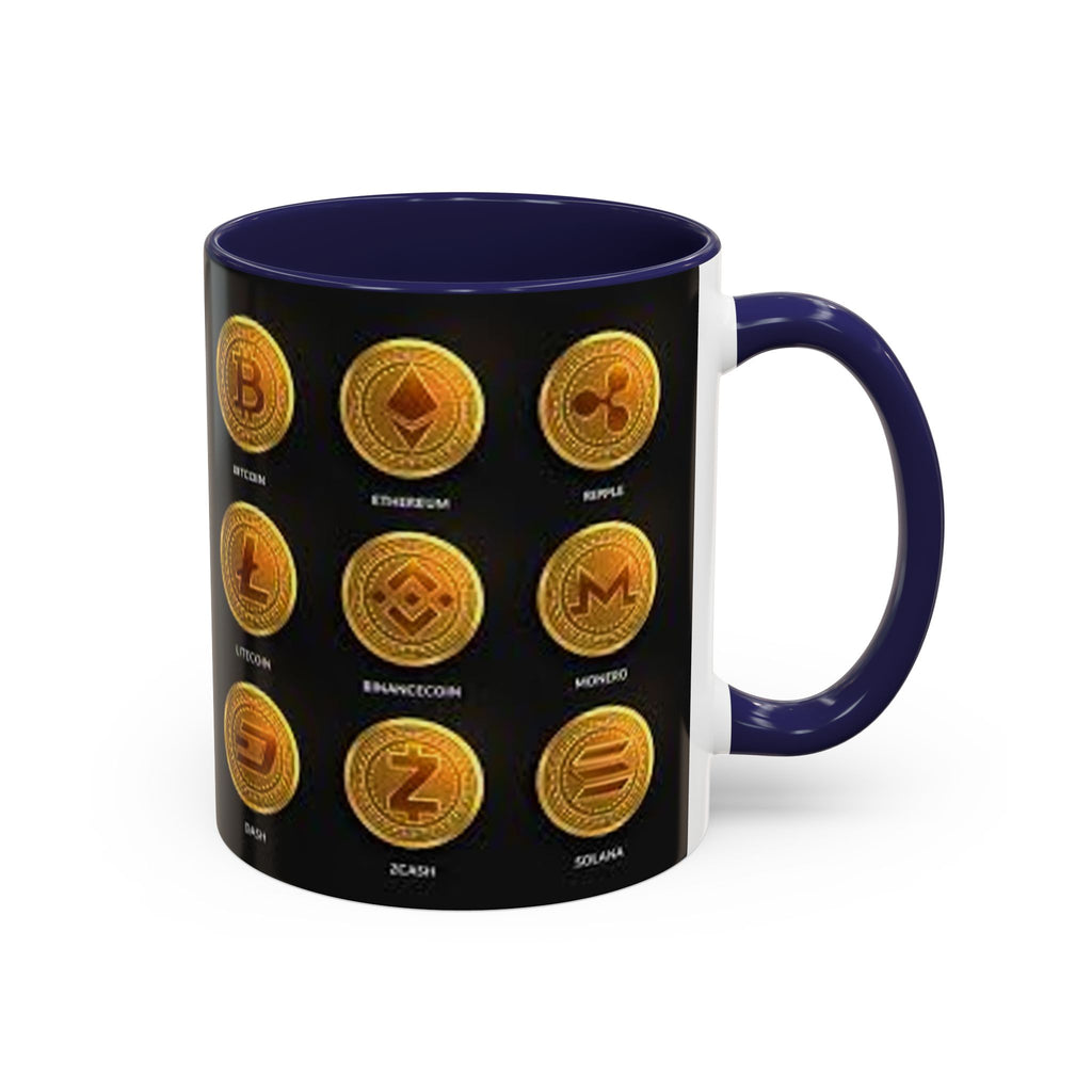 Cryptocurrency Coin Icons Accent Mug | Bitcoin Ethereum Litecoin Doge Coffee Mug