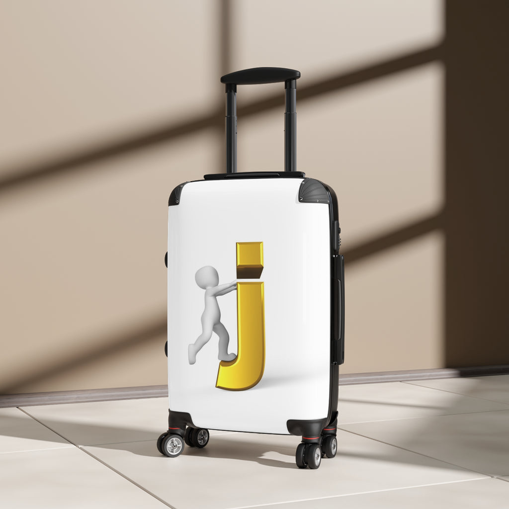 3D Person Riding Gold Letter J Suitcase | Personalized Initial Luggage