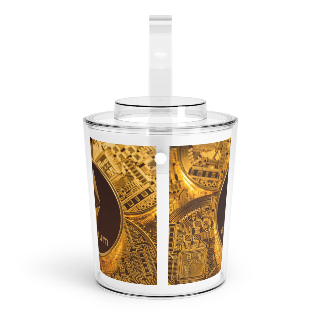 Ethereum Coin Graphic Ice Bucket | Acrylic Ice Bucket with Tongs