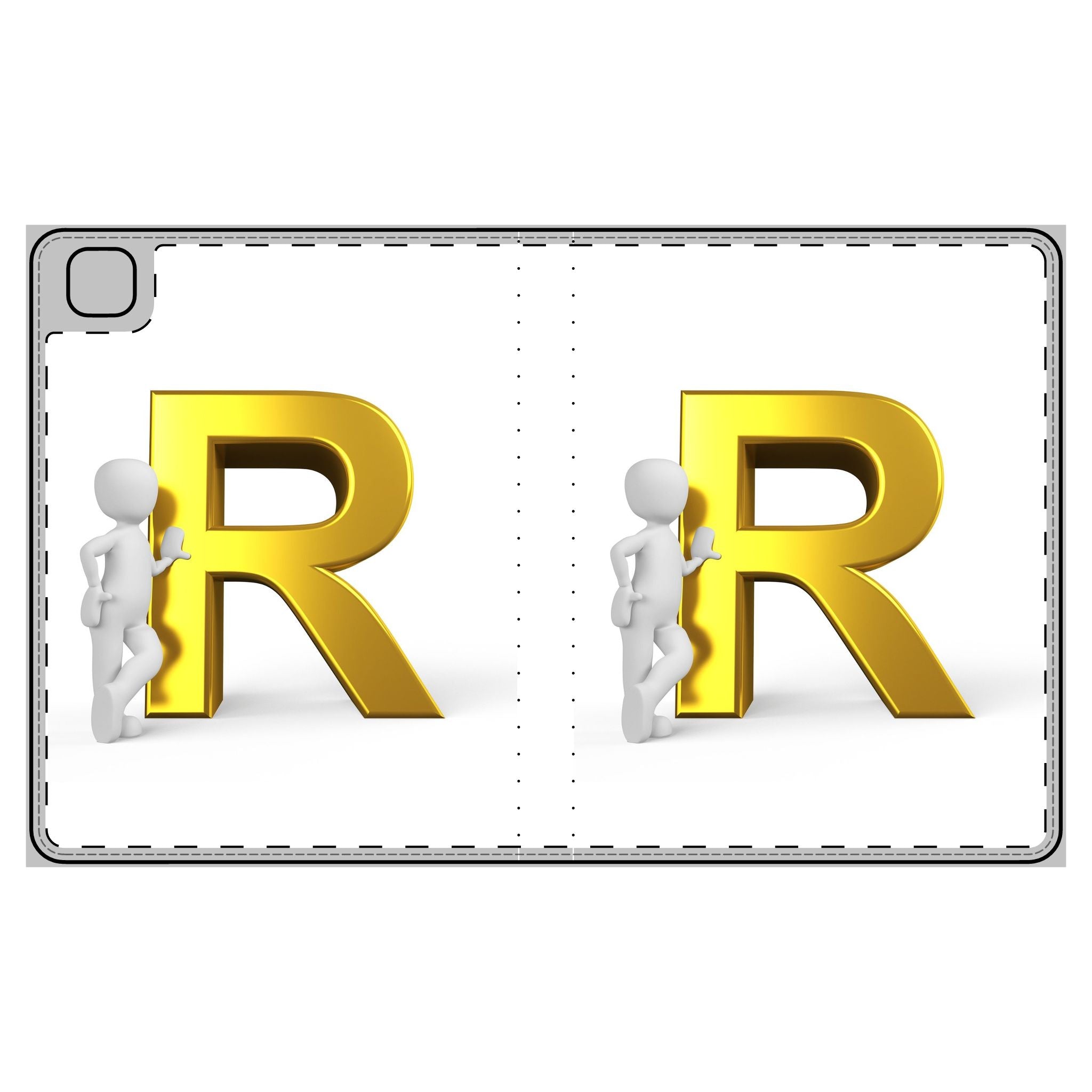 Gold Letter R with 3D Figure Tablet Folio Case | Initial R Cover