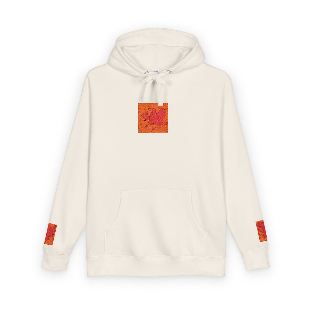 Orange Phoenix Pixel Art Hoodie | Square Chest & Sleeve Patch
