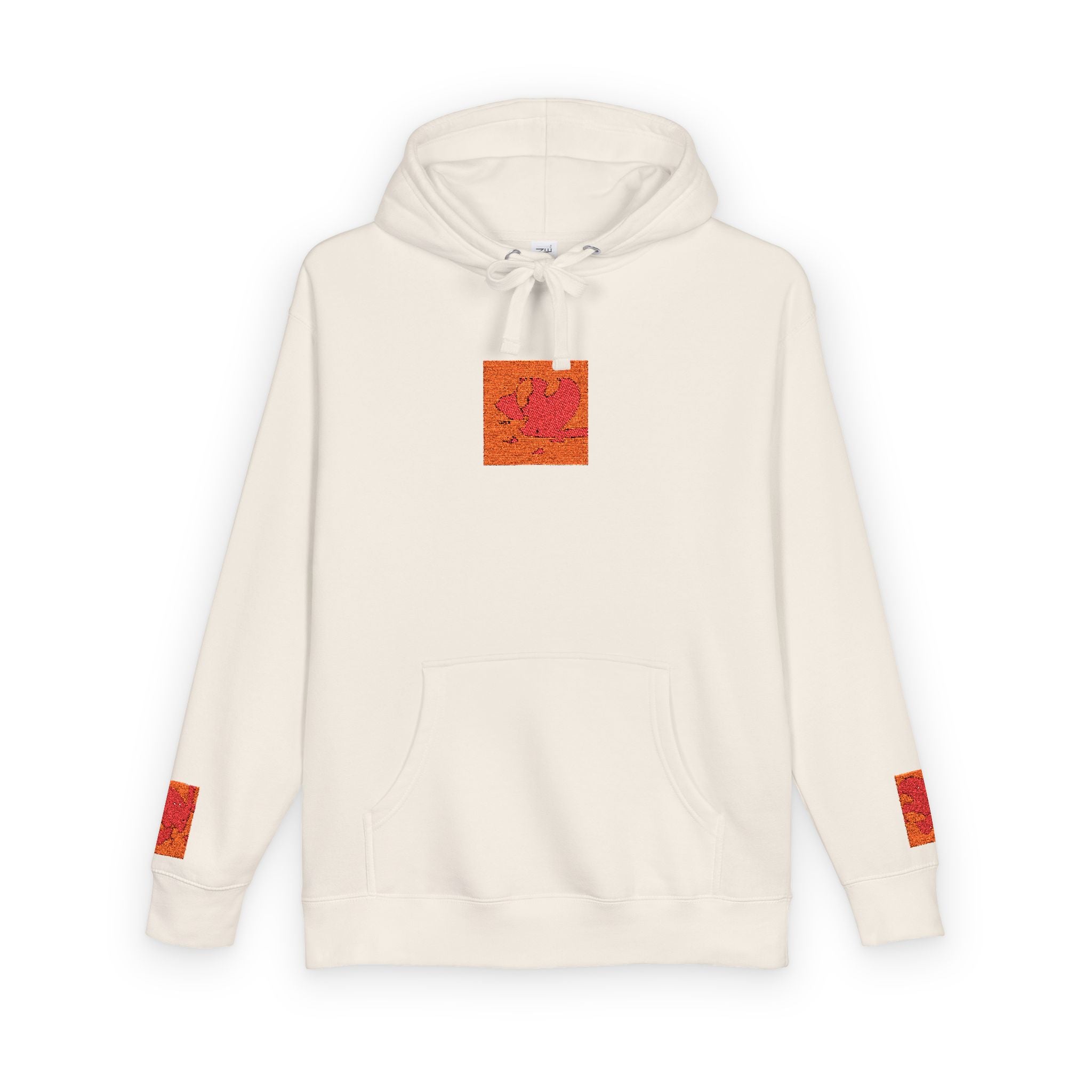Orange Phoenix Pixel Art Hoodie | Square Chest & Sleeve Patch