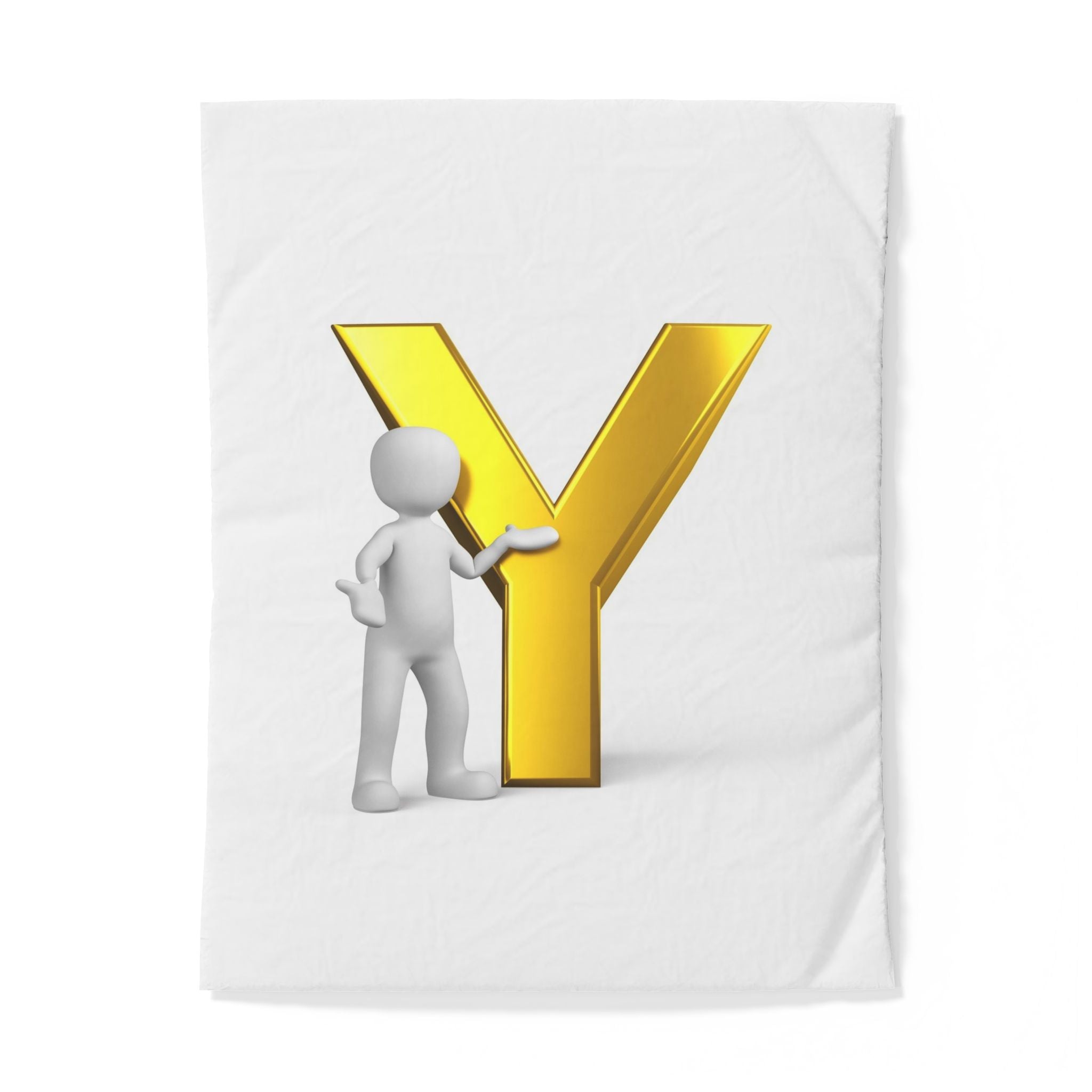 Golden Letter Y with 3D Figure Duvet Cover | Alphabet Initial Bedding