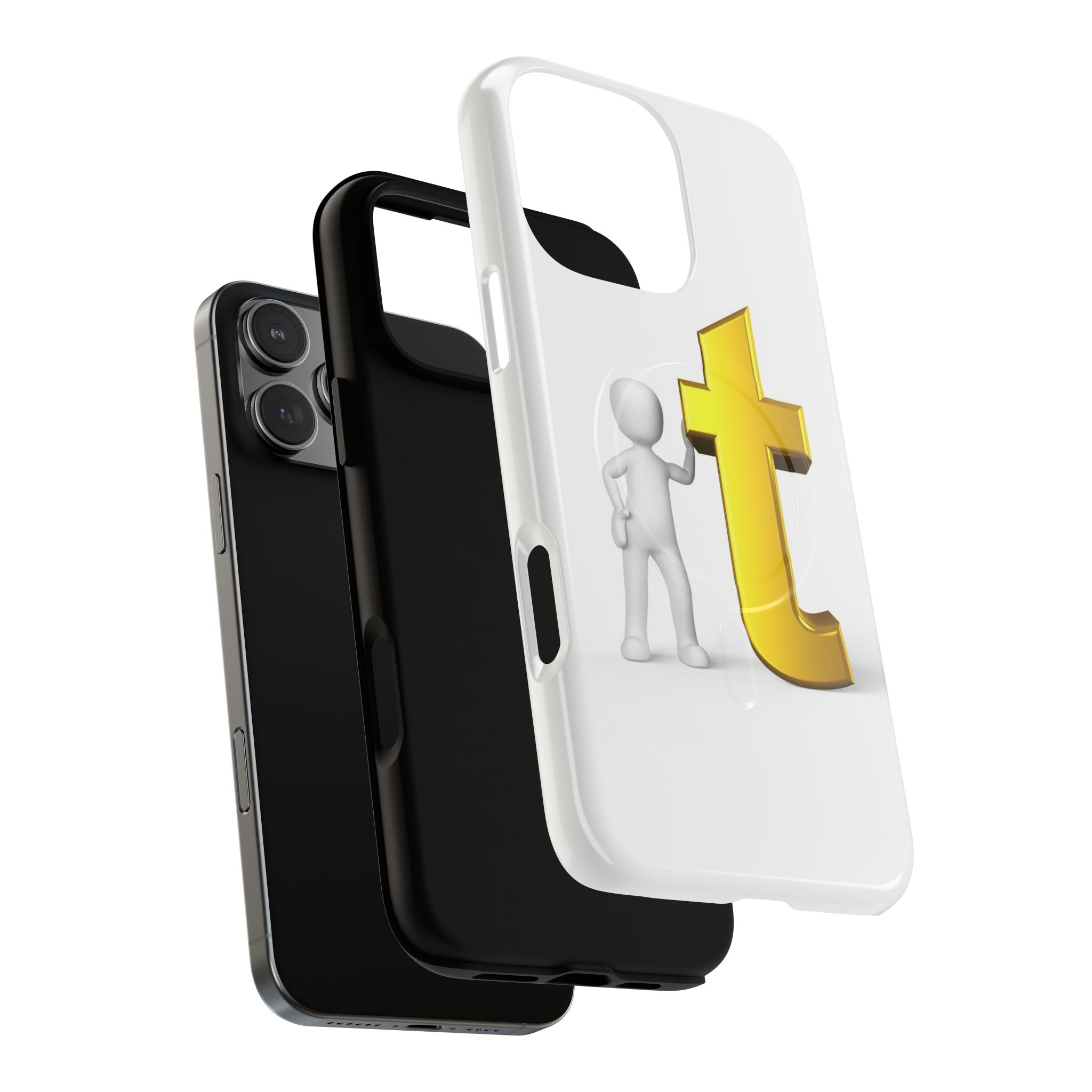 3D Person Leaning on Gold Letter T phone case | Tough Magnetic Case