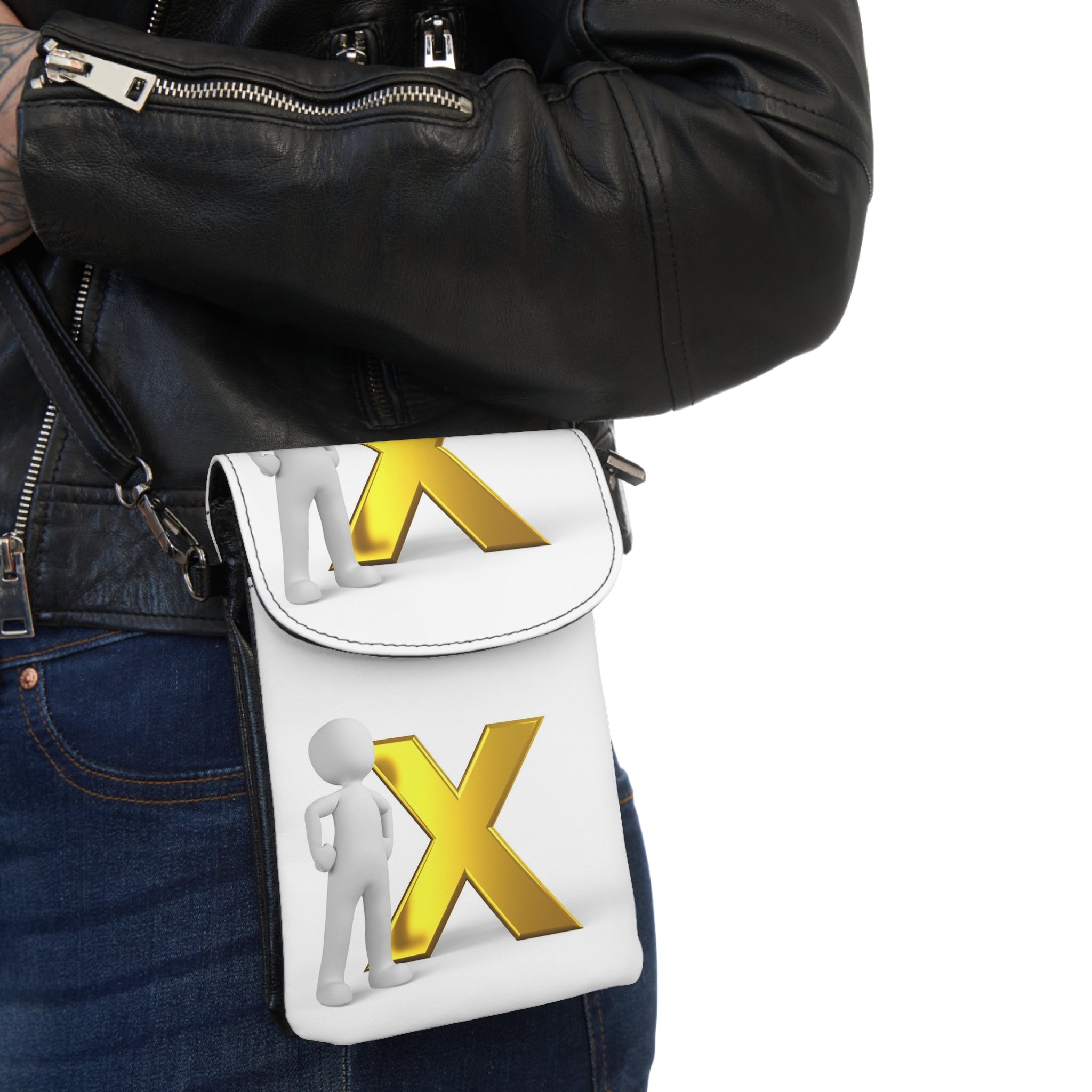 3D Figure with Gold X Small Cell Phone Wallet | Crossbody Phone Pouch