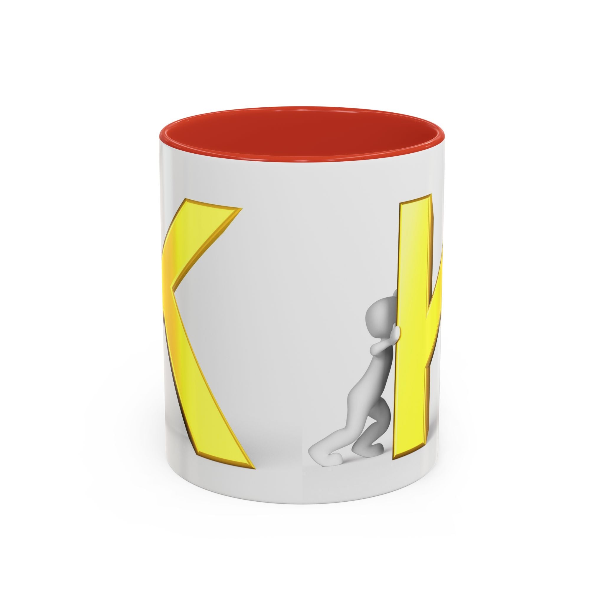 Tasse en céramique Motif Lettre K Jaune et Bonhomme Allumette | Tasse bicolore