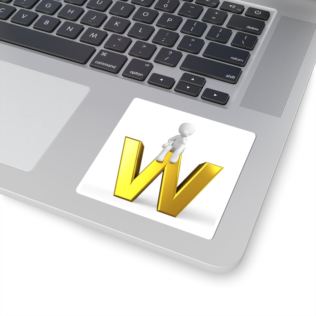 Gold Letter W with Sitting Figure Sticker | Kiss-Cut Sticker