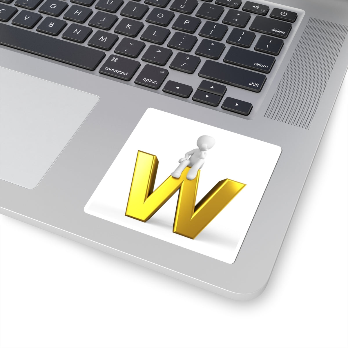 Gold Letter W with Sitting Figure Sticker | Kiss-Cut Sticker