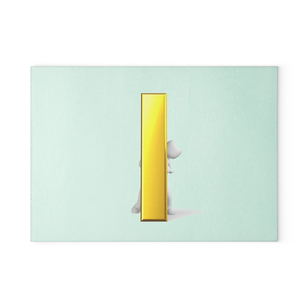 Yellow Letter I Illustration Glass Cutting Board | Minimal Alphabet Kitchen Decor