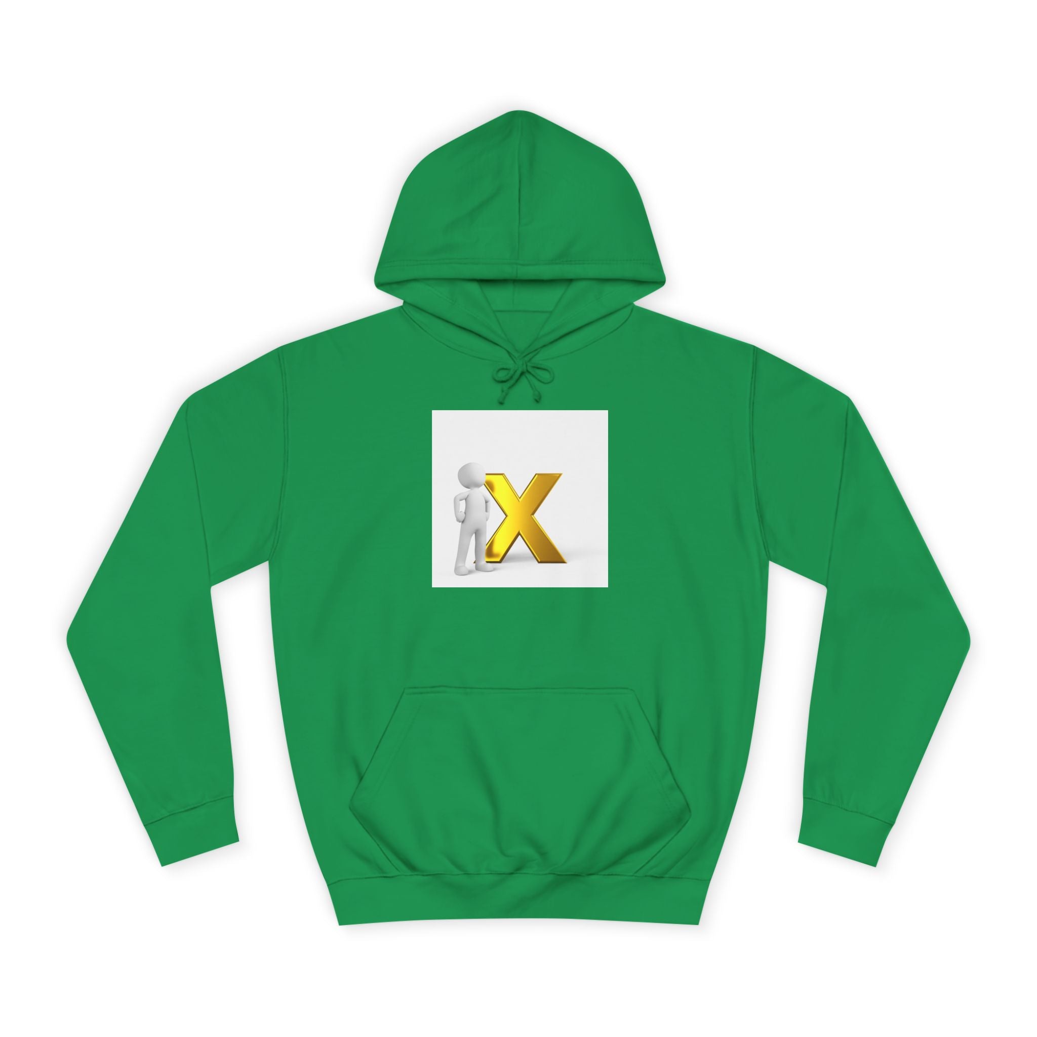 3D Figure Leaning on Gold X Hoodie | Letter X Initial Pullover