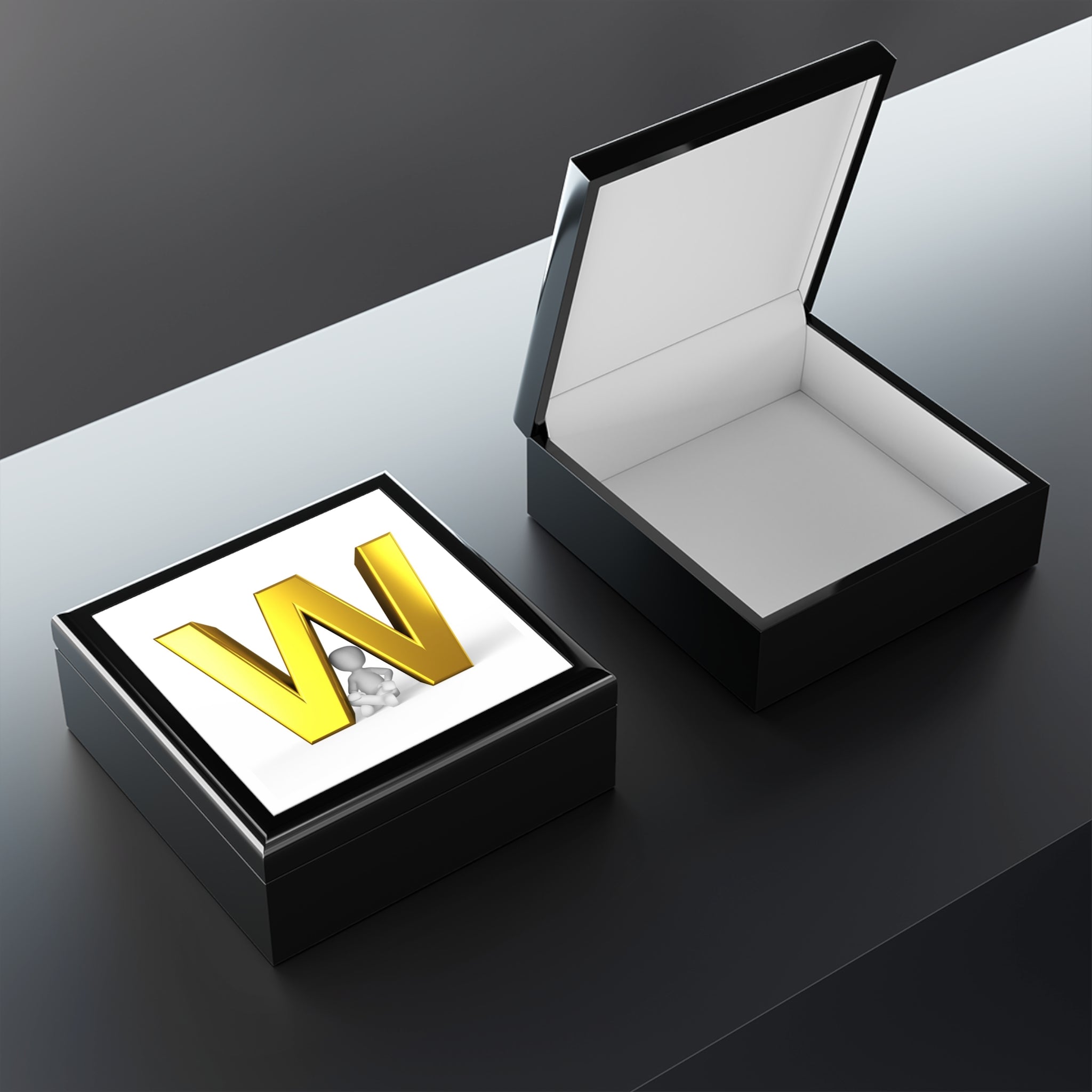 Gold Letter W Monogram Jewelry Box | Personalized Initial Keepsake