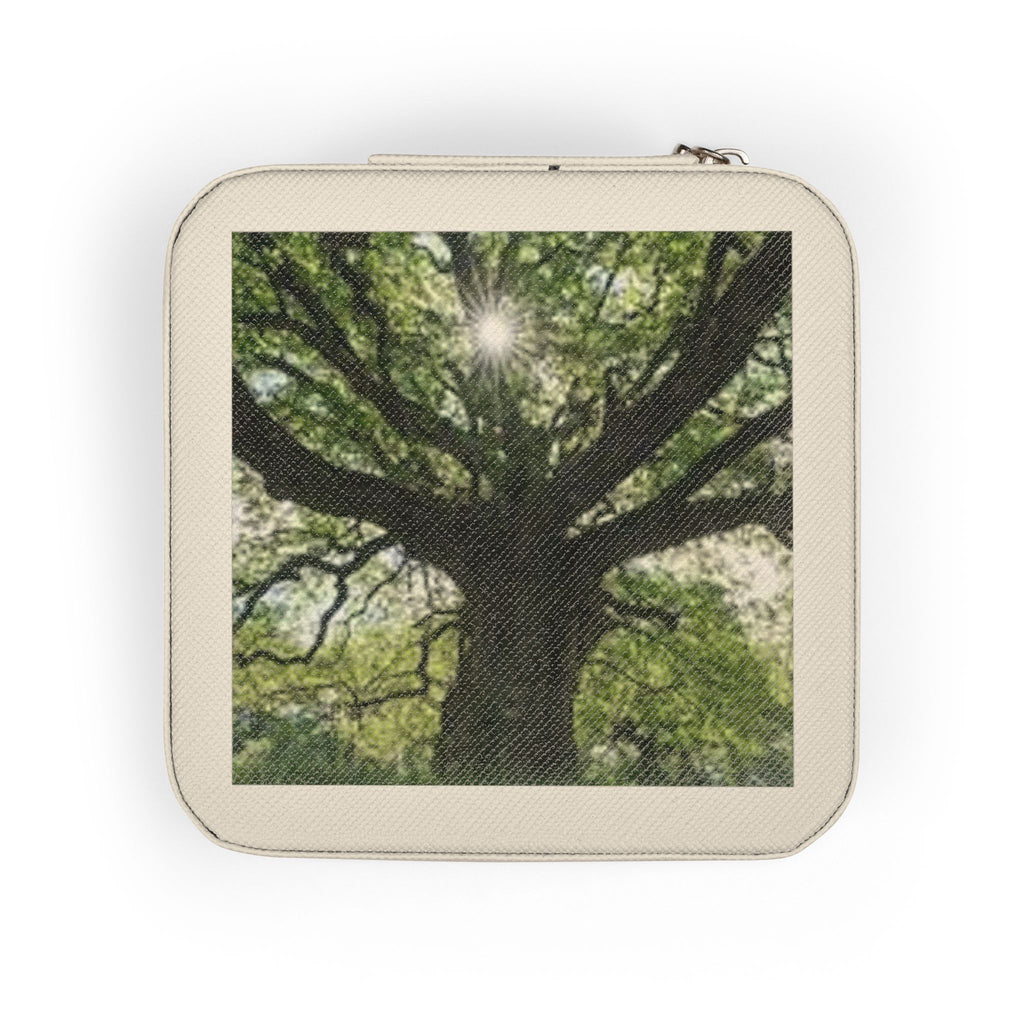 Sunlit Tree Photo Jewelry Travel Case | Compact Organizer for Rings, Earrings, Necklaces