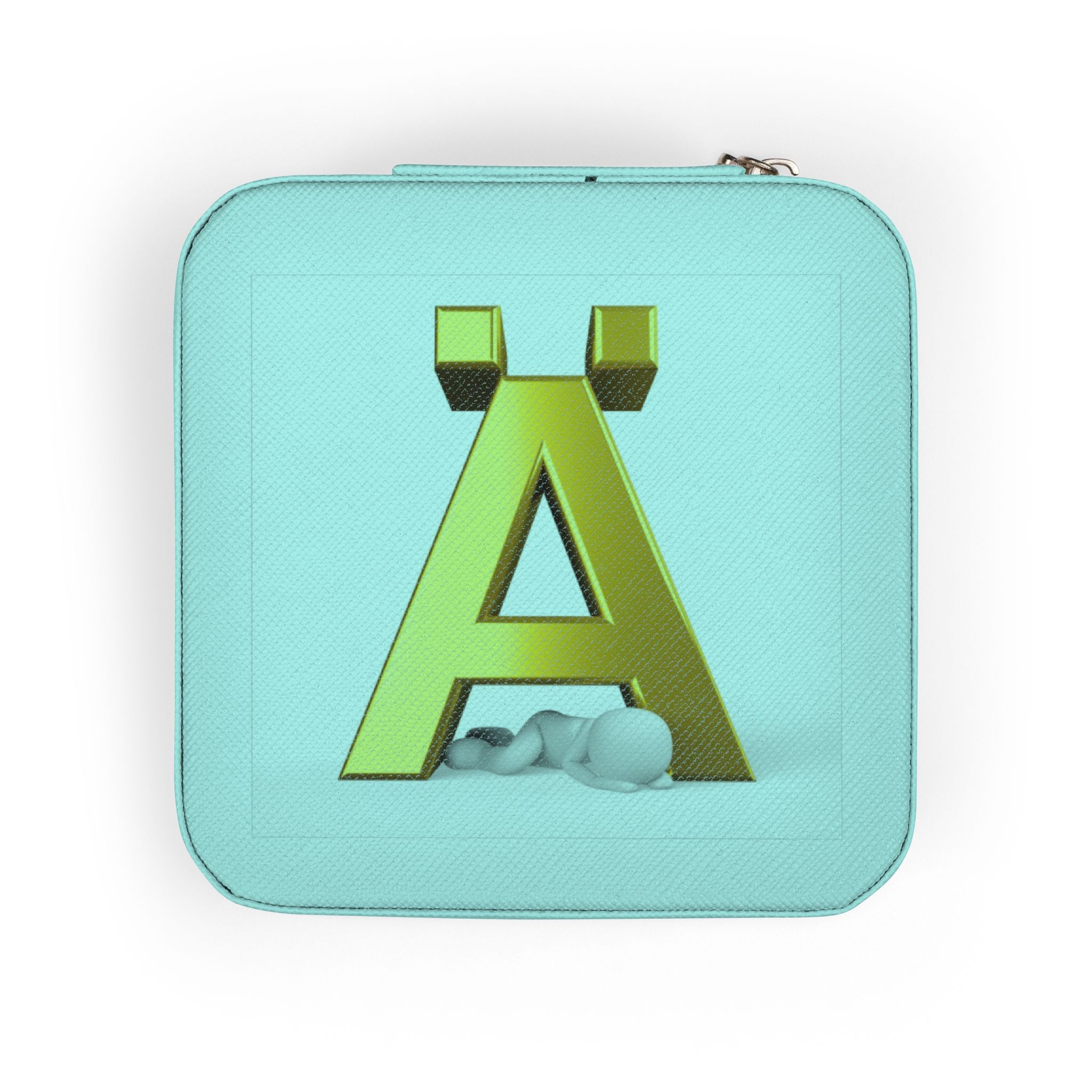 Gold Letter Ä monogram Jewelry Travel Case, Compact Pink Jewelry Box