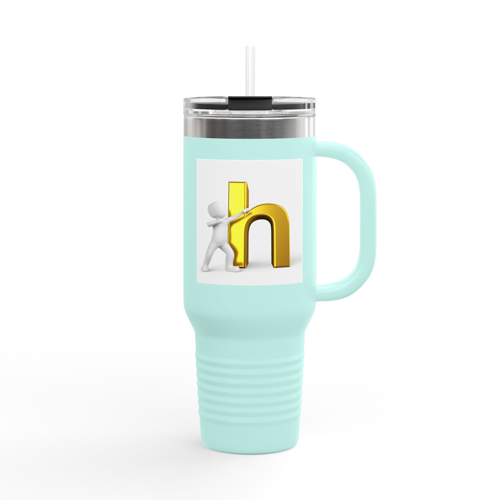 3D Gold Letter H with Figure | Travel Mug