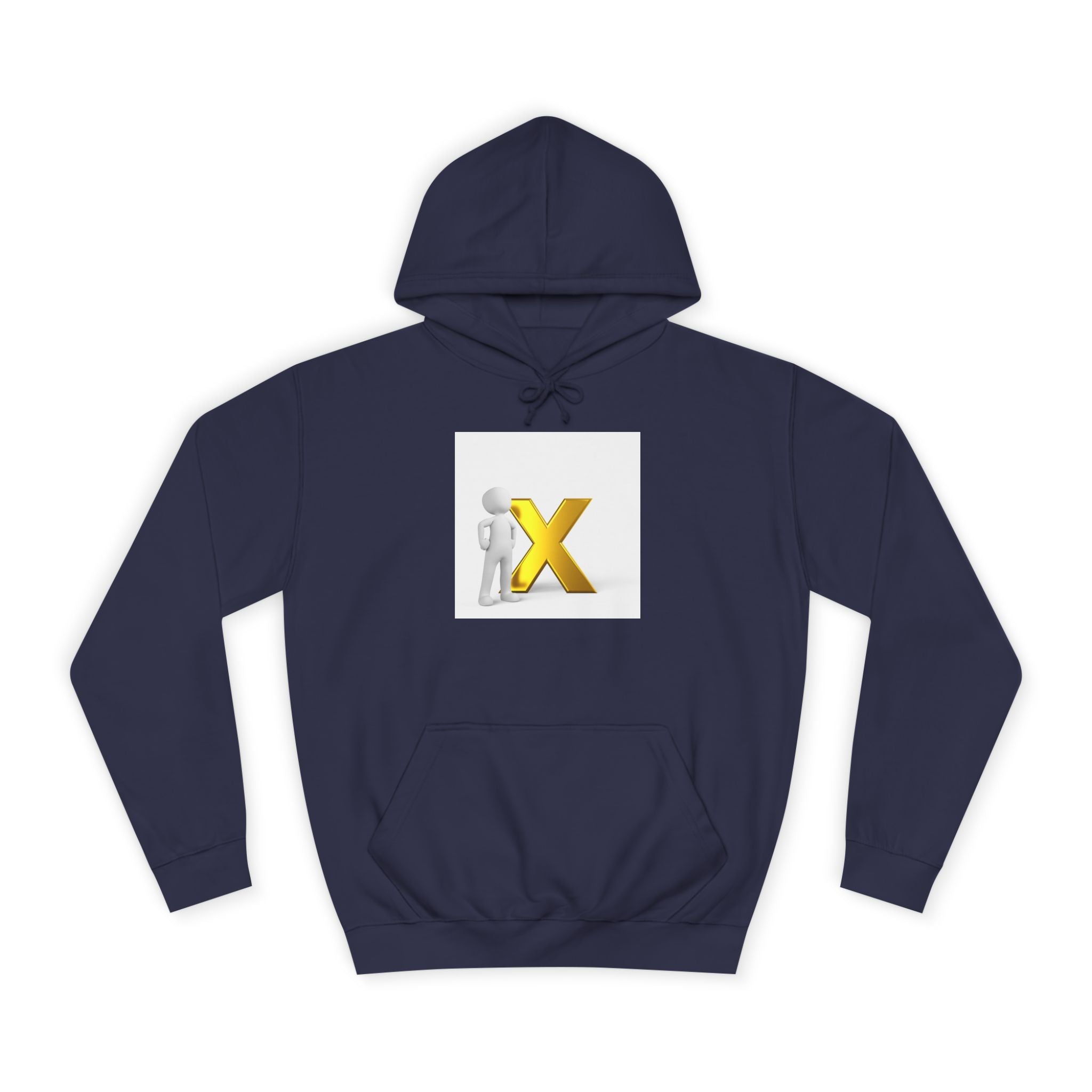 3D Figure Leaning on Gold X Hoodie | Letter X Initial Pullover