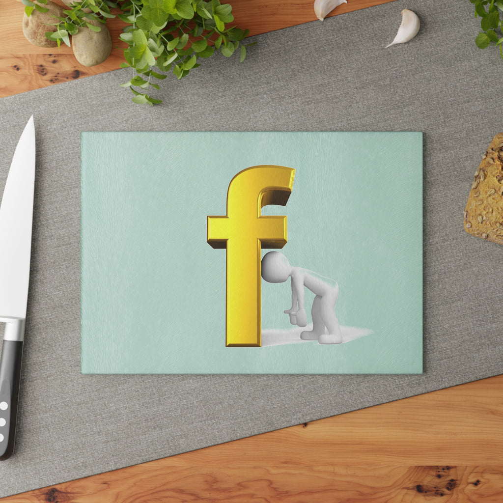 3D Gold Letter F with Figure Glass Cutting Board | Kitchen Decor