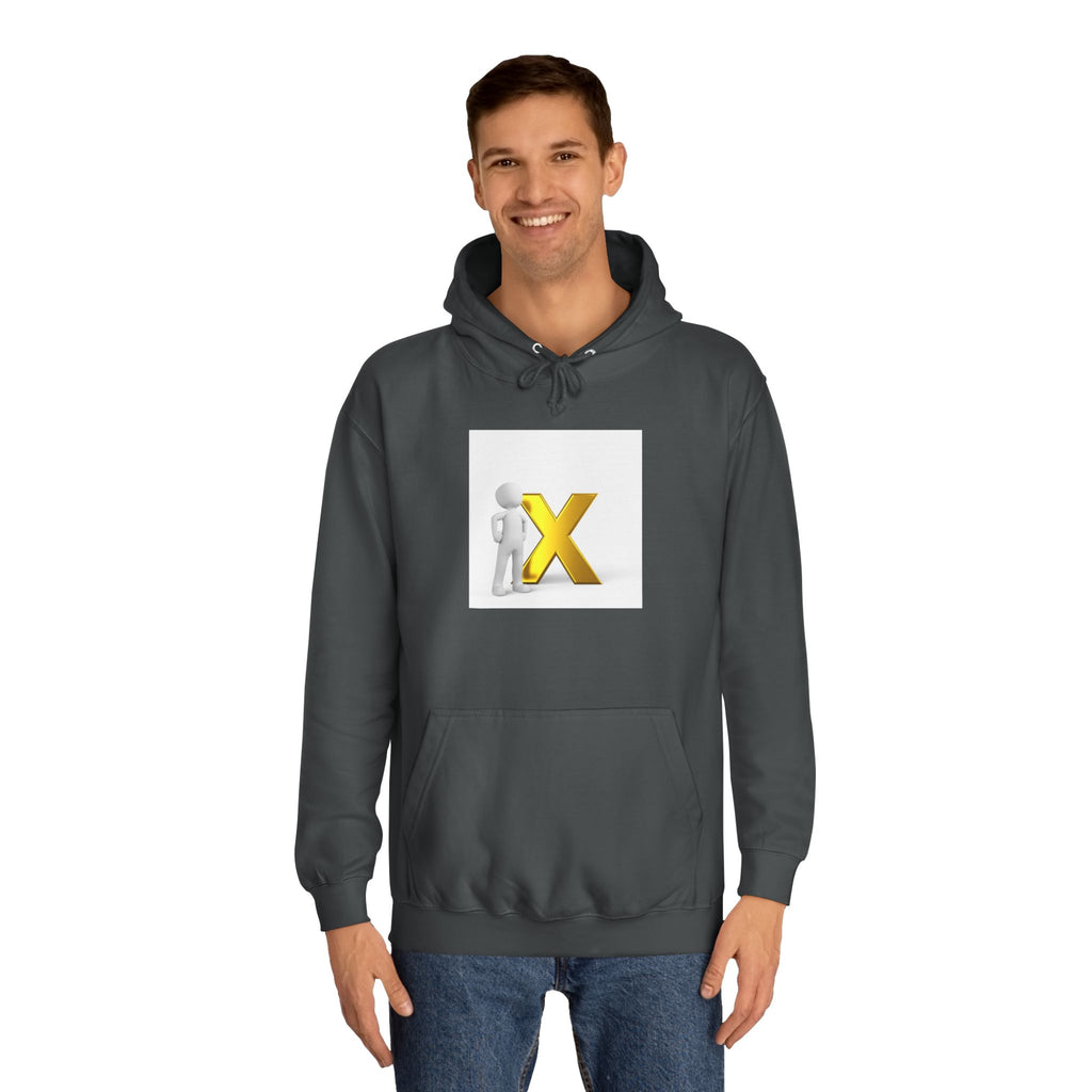 3D Figure Leaning on Gold X Hoodie | Letter X Initial Pullover
