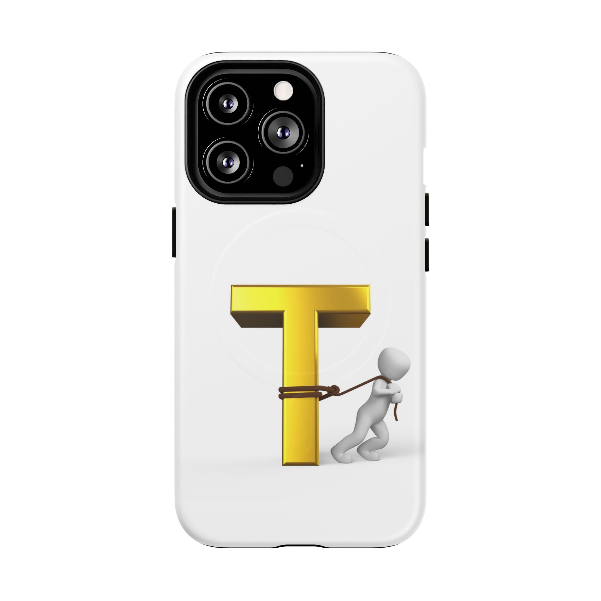 Coque de téléphone Lettre T en or avec personnage tirant | Coque magnétique résistante