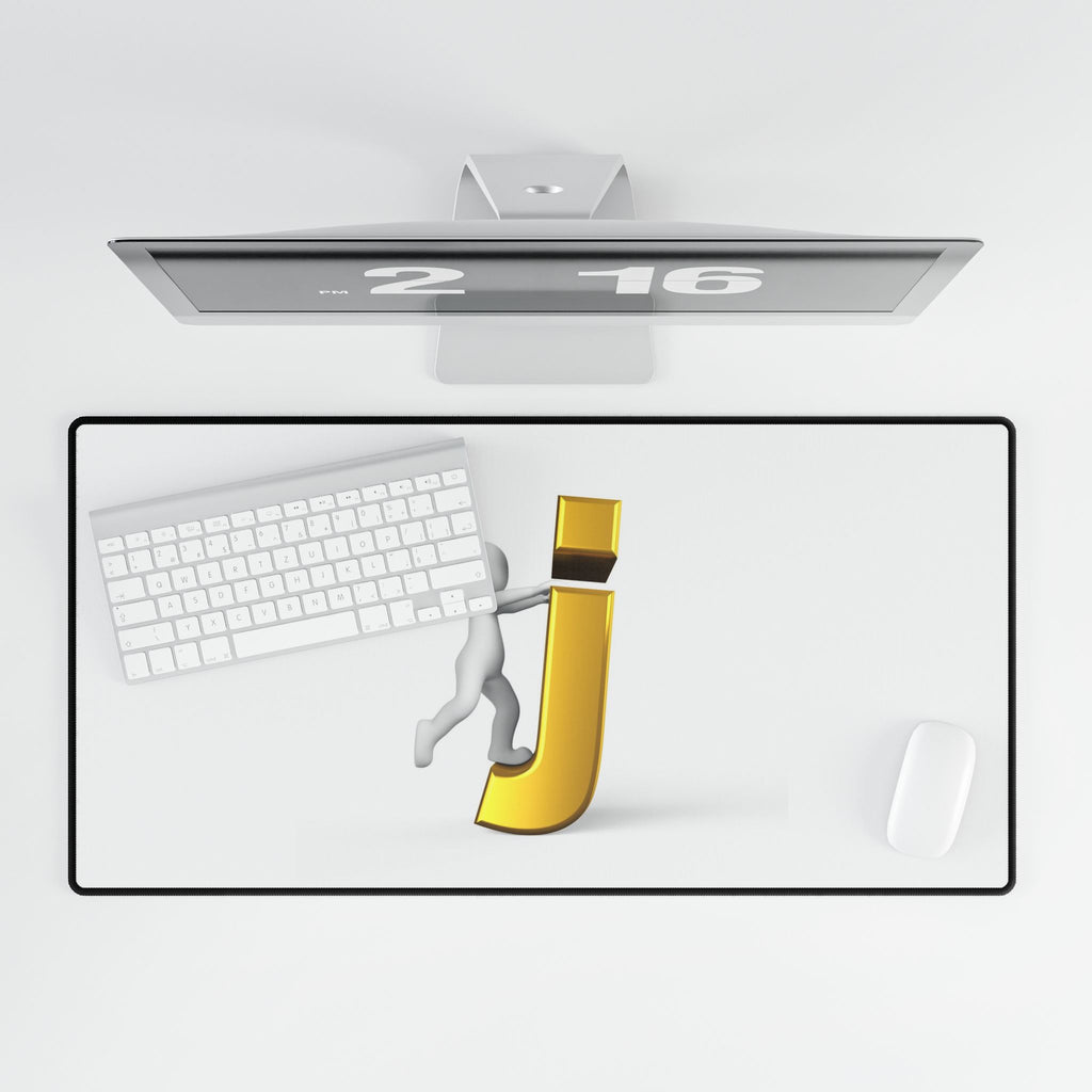 3D Stick Figure Climbing Gold Letter J Desk Mat | Large Mousepad