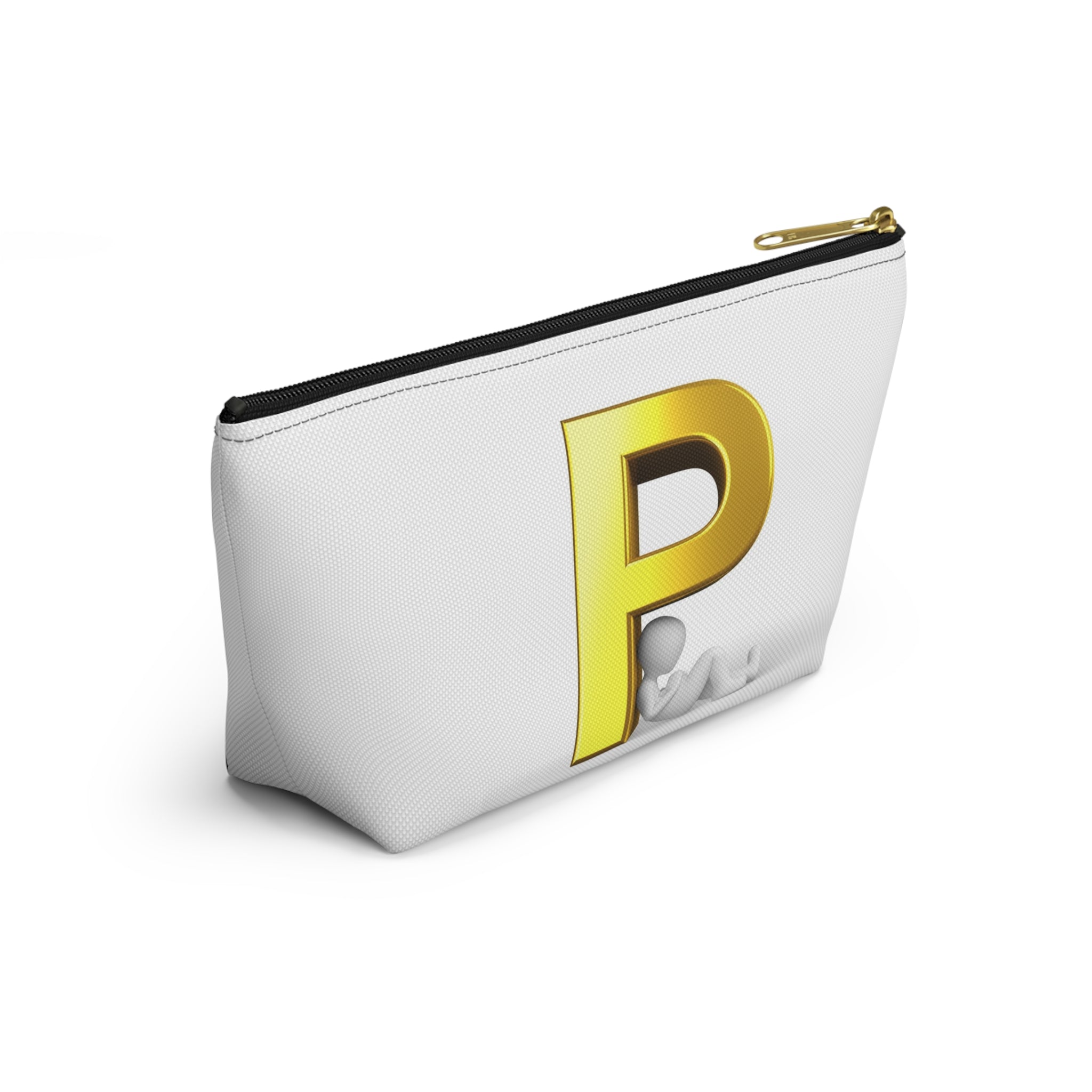 Gold Letter P monogram accessory pouch | T-bottom cosmetic bag