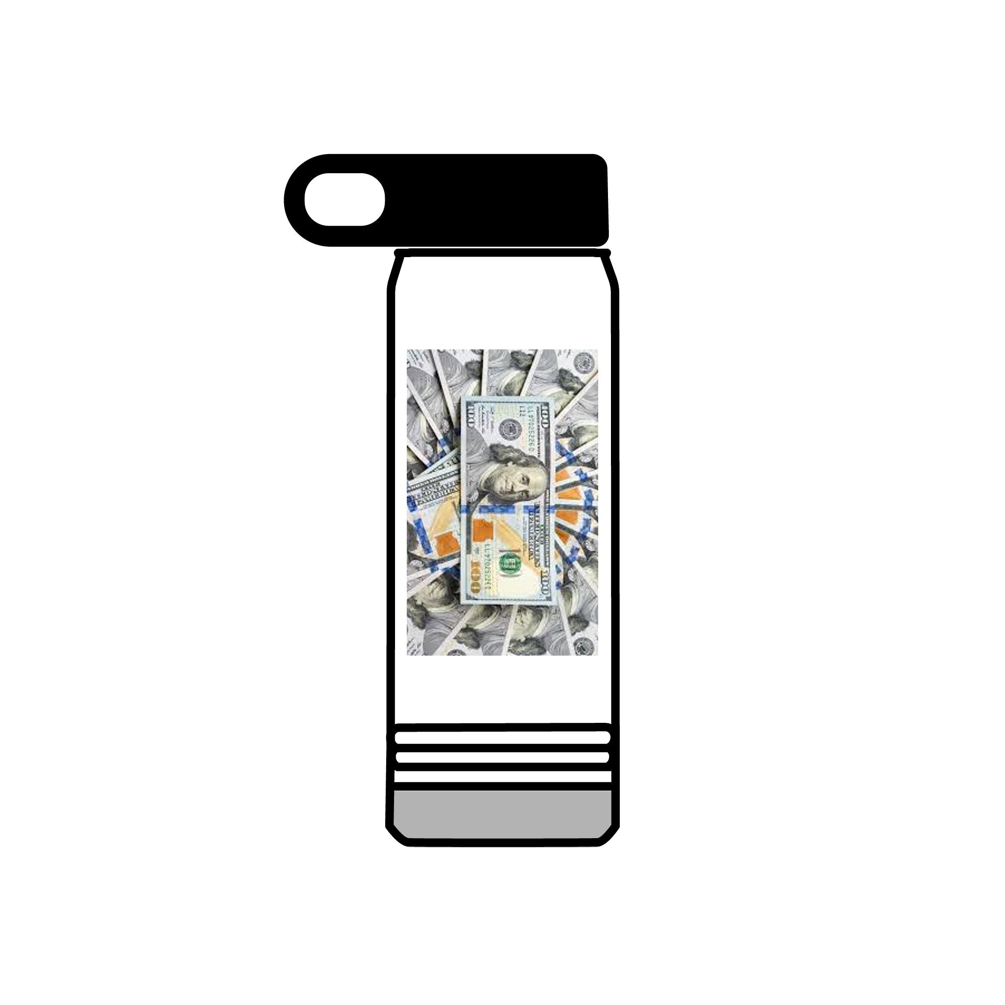 Bouteille d'eau Billets de Cent Dollars Empilés | Graphique Argent 590 ml