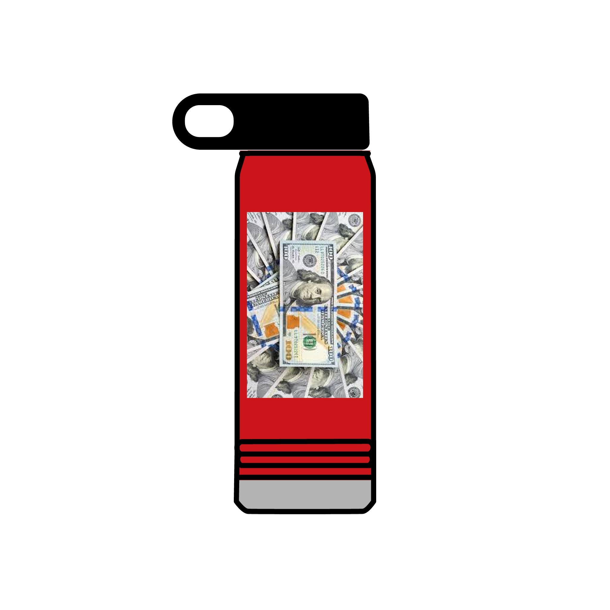 Bouteille d'eau Billets de Cent Dollars Empilés | Graphique Argent 590 ml