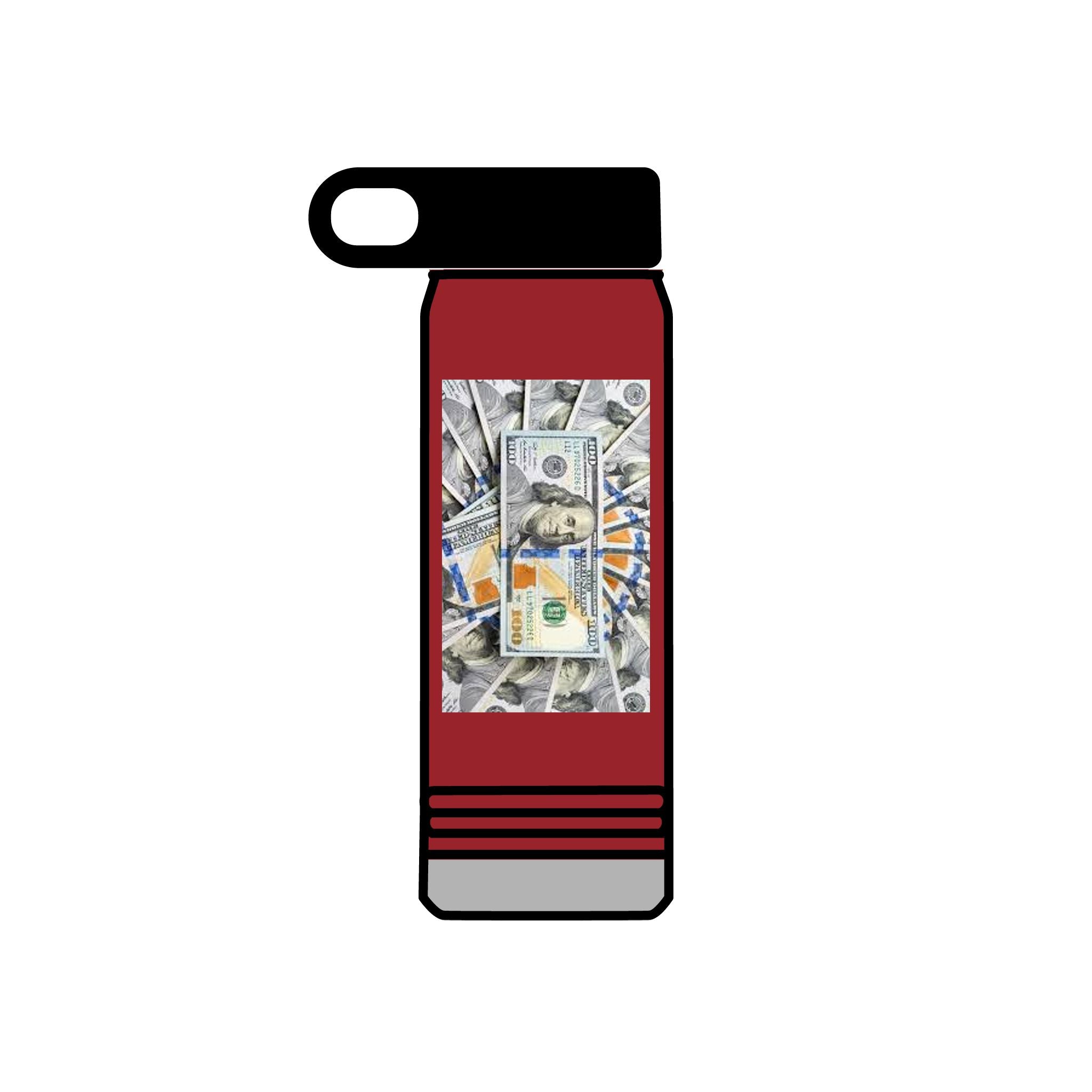 Bouteille d'eau Billets de Cent Dollars Empilés | Graphique Argent 590 ml