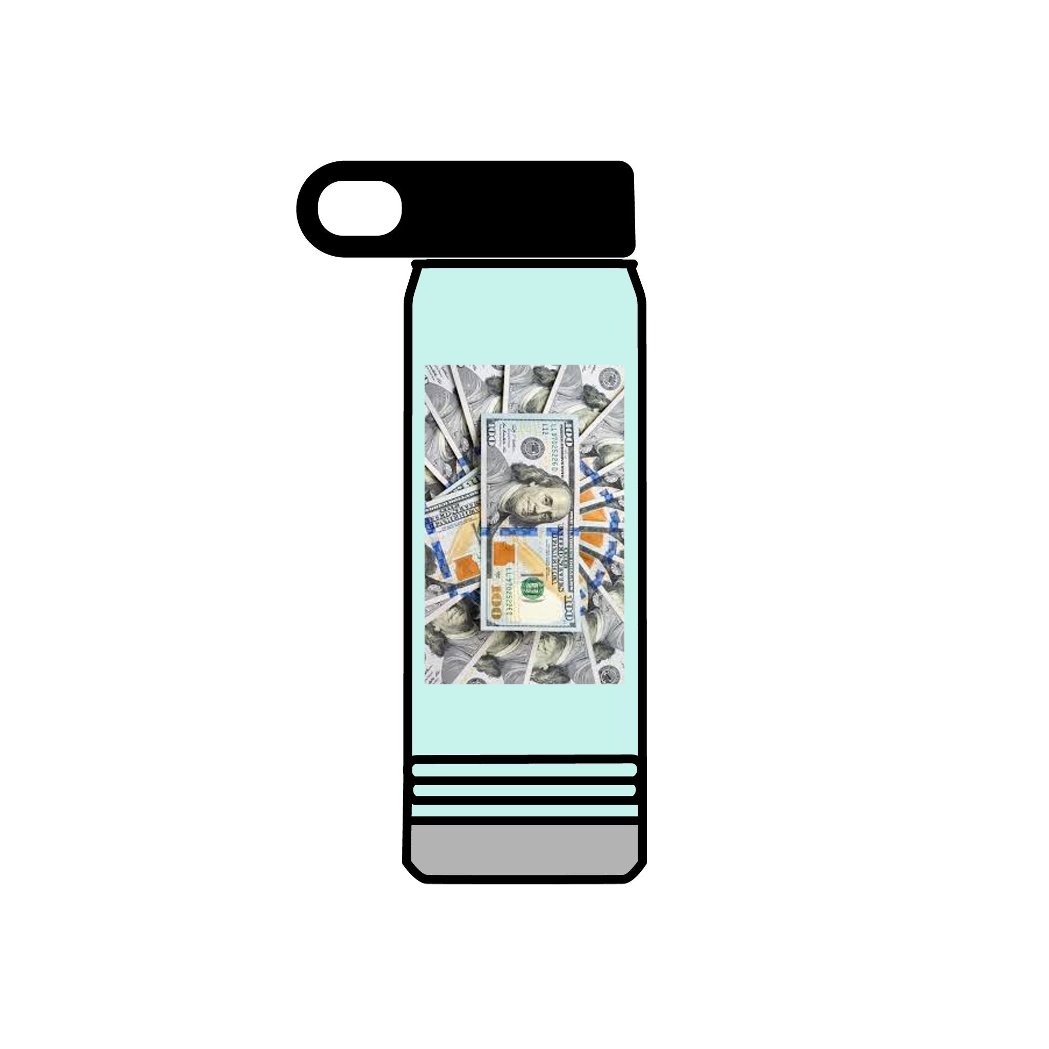 Bouteille d'eau Billets de Cent Dollars Empilés | Graphique Argent 590 ml