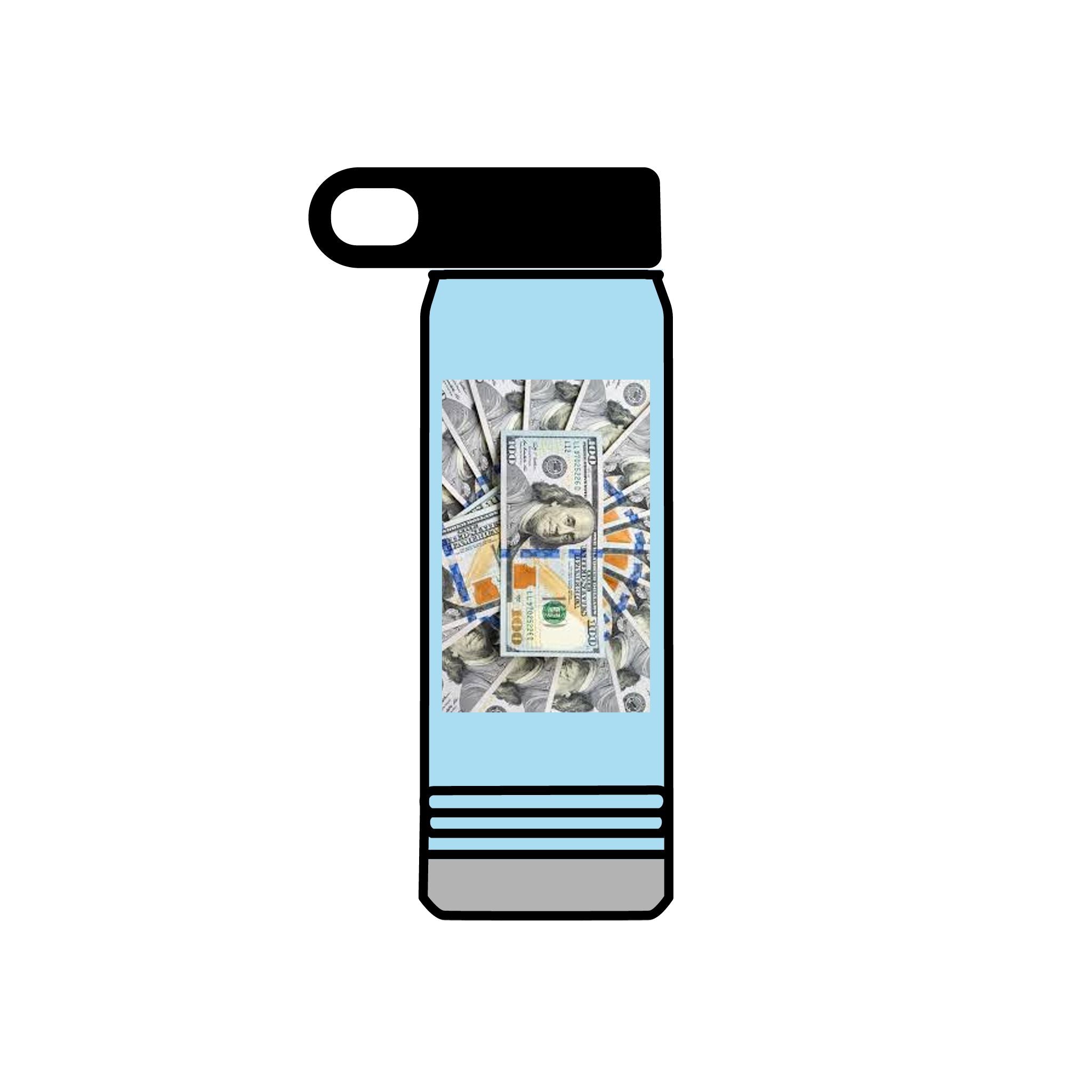 Bouteille d'eau Billets de Cent Dollars Empilés | Graphique Argent 590 ml