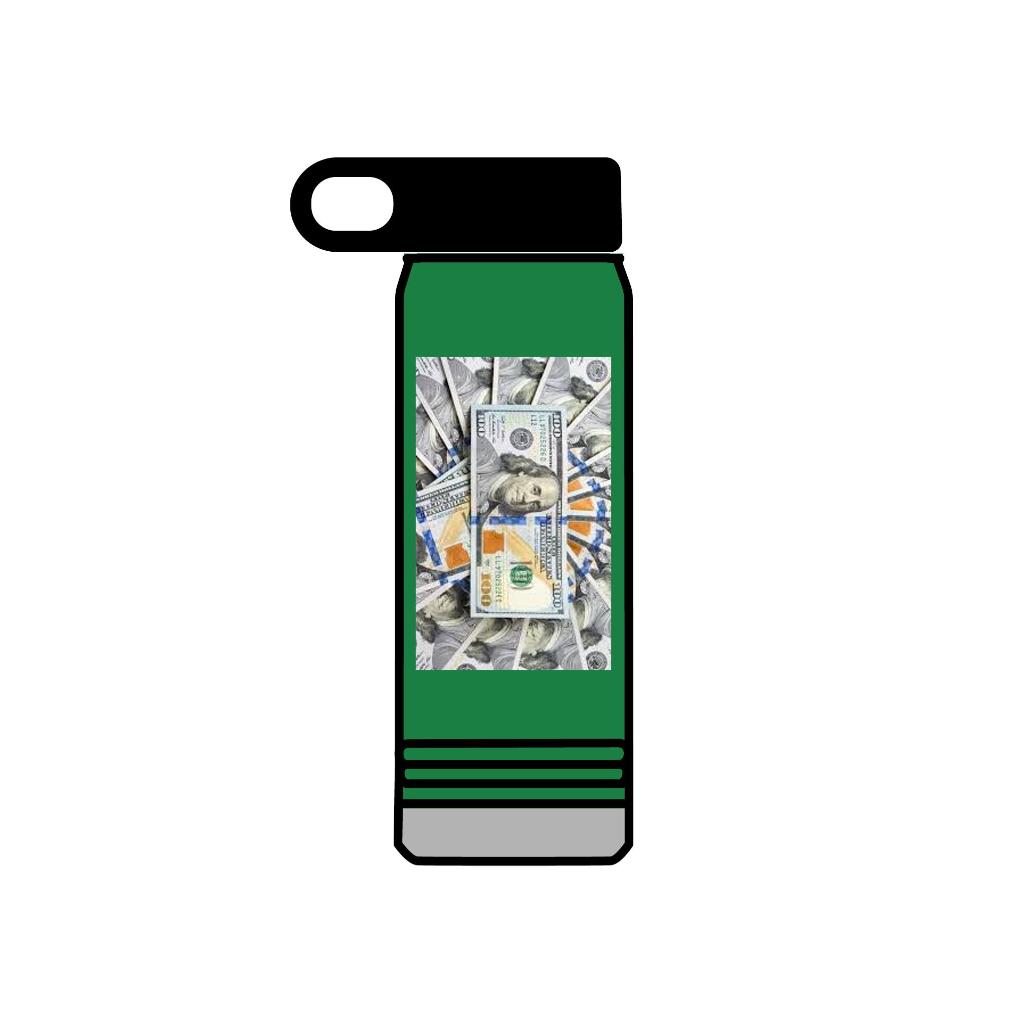 Bouteille d'eau Billets de Cent Dollars Empilés | Graphique Argent 590 ml