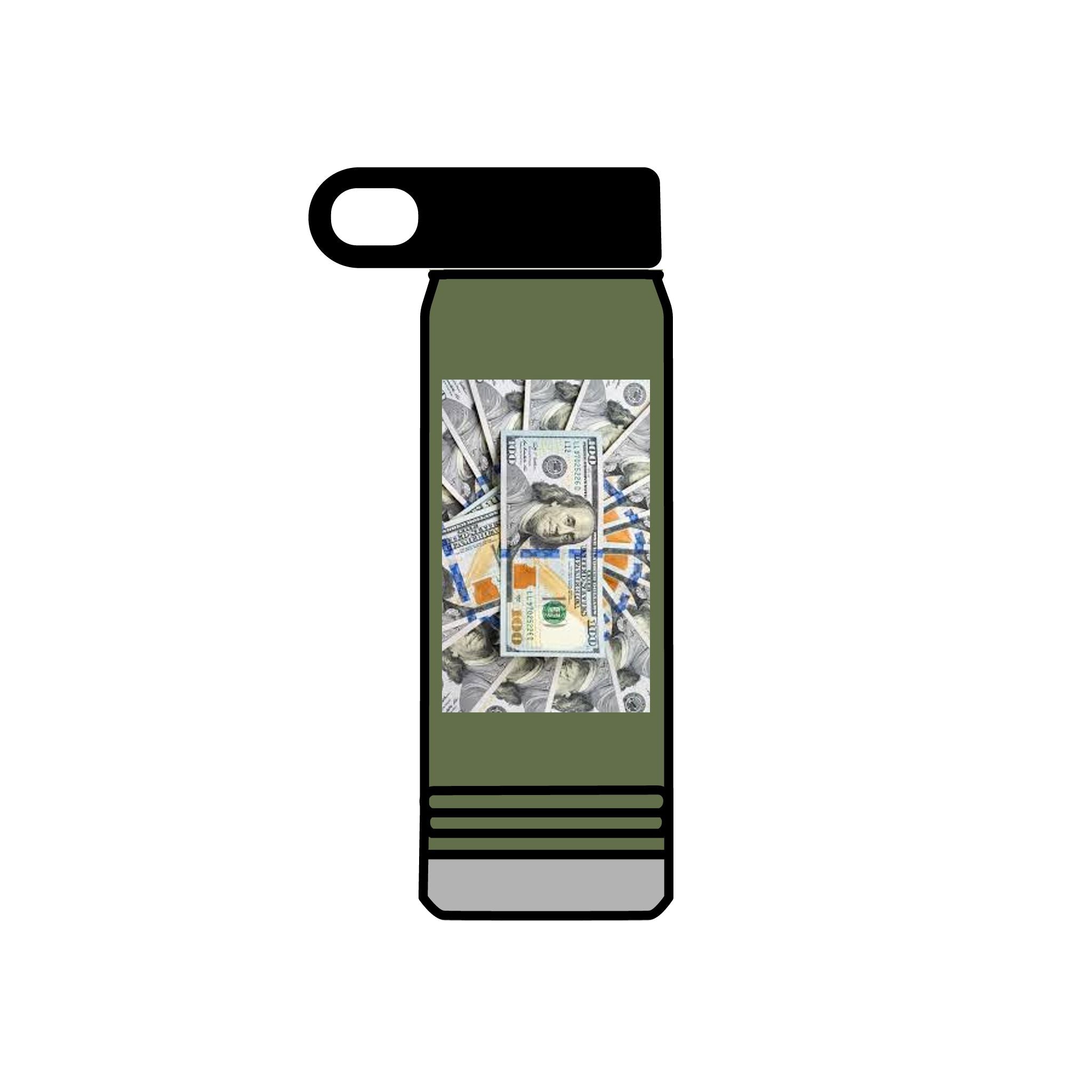 Bouteille d'eau Billets de Cent Dollars Empilés | Graphique Argent 590 ml