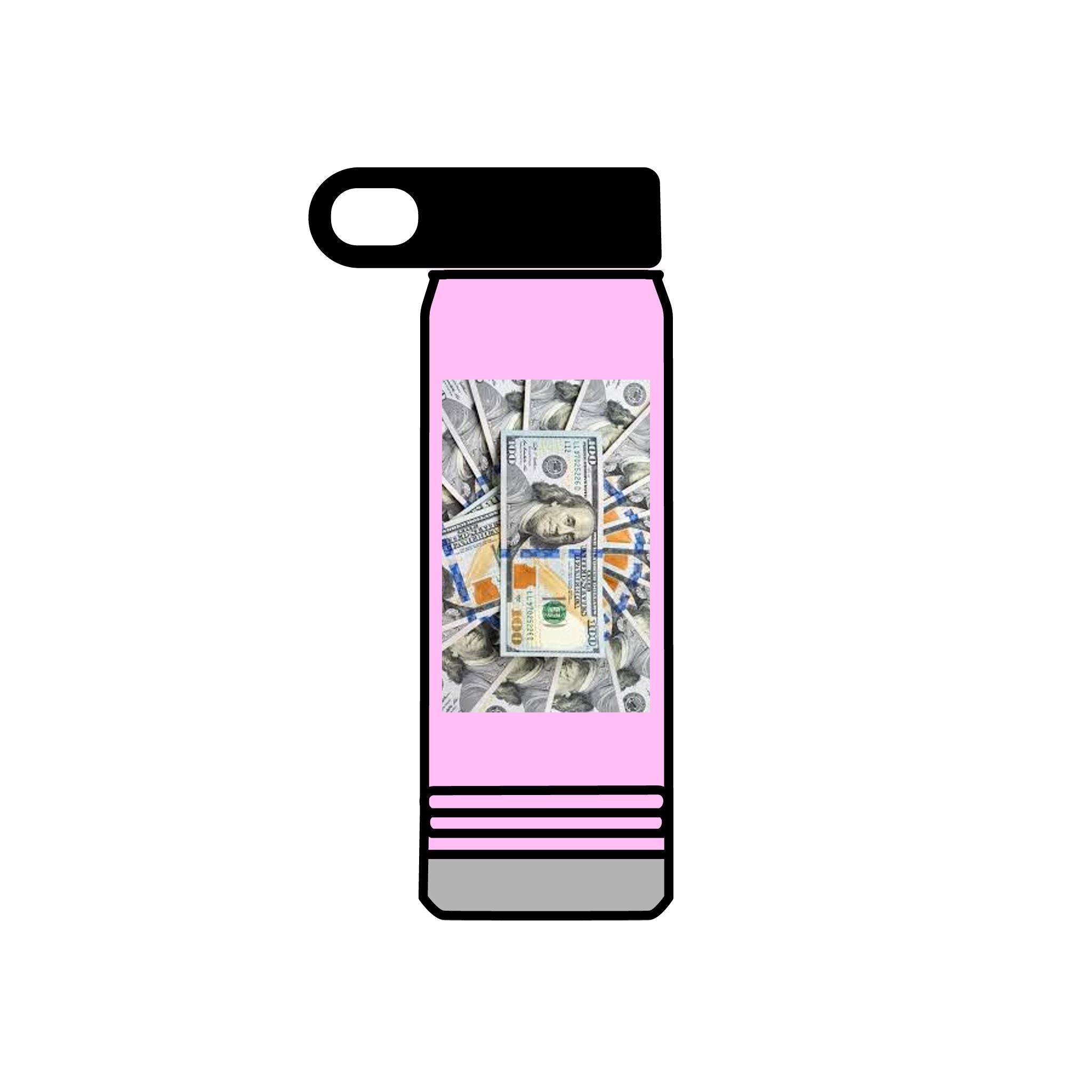 Bouteille d'eau Billets de Cent Dollars Empilés | Graphique Argent 590 ml