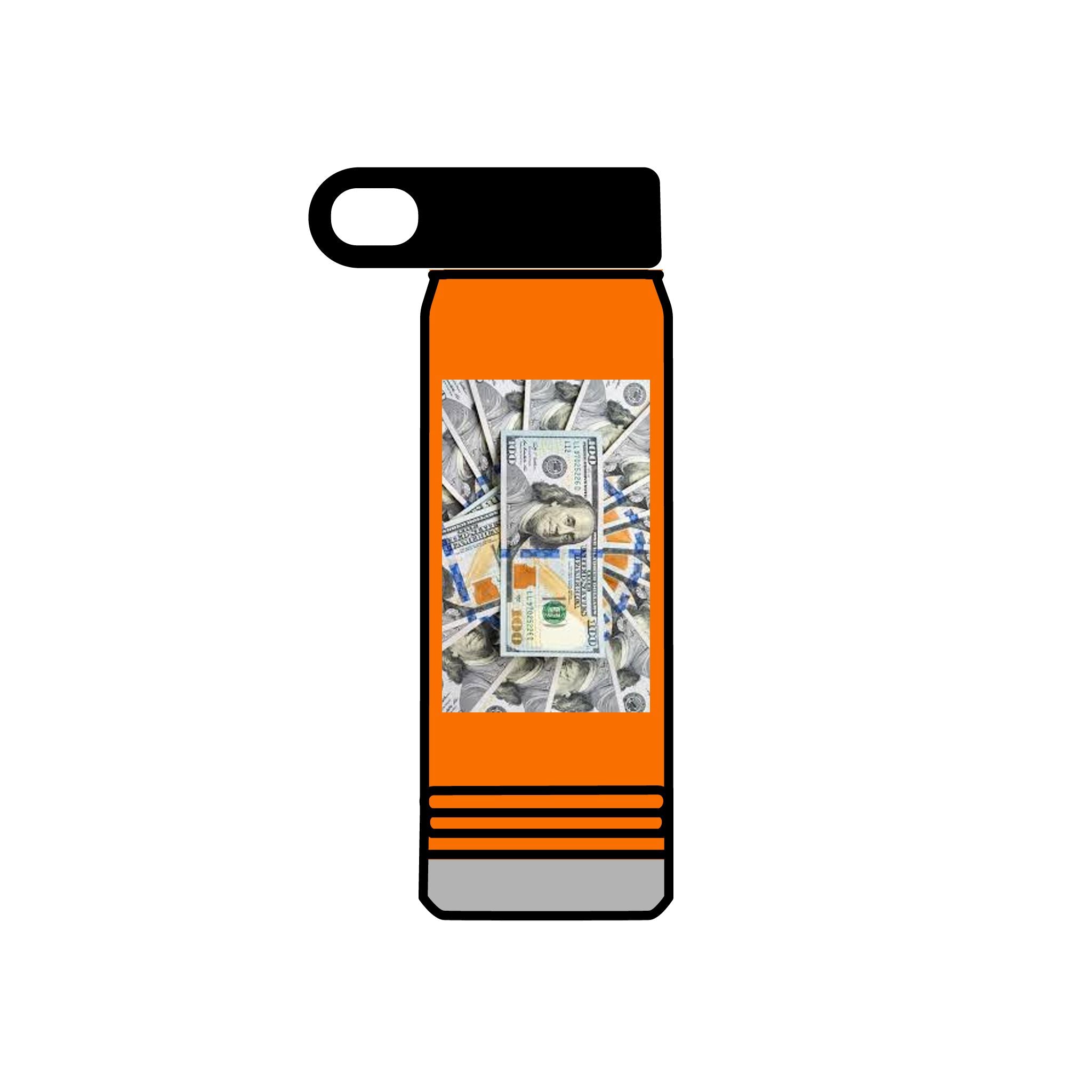 Bouteille d'eau Billets de Cent Dollars Empilés | Graphique Argent 590 ml