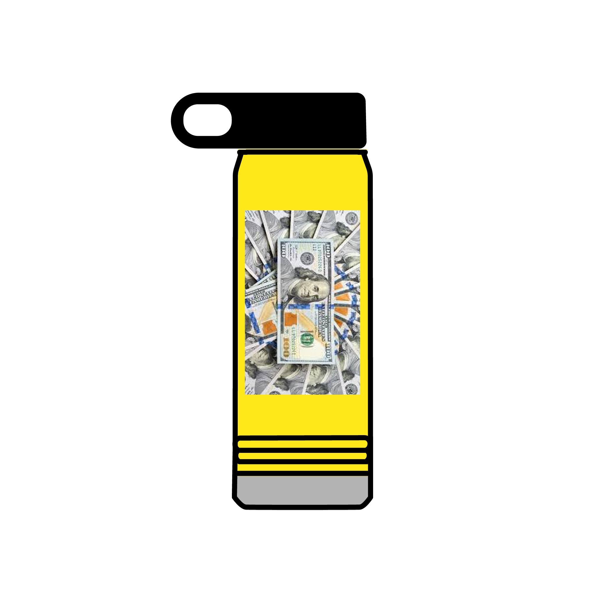 Bouteille d'eau Billets de Cent Dollars Empilés | Graphique Argent 590 ml