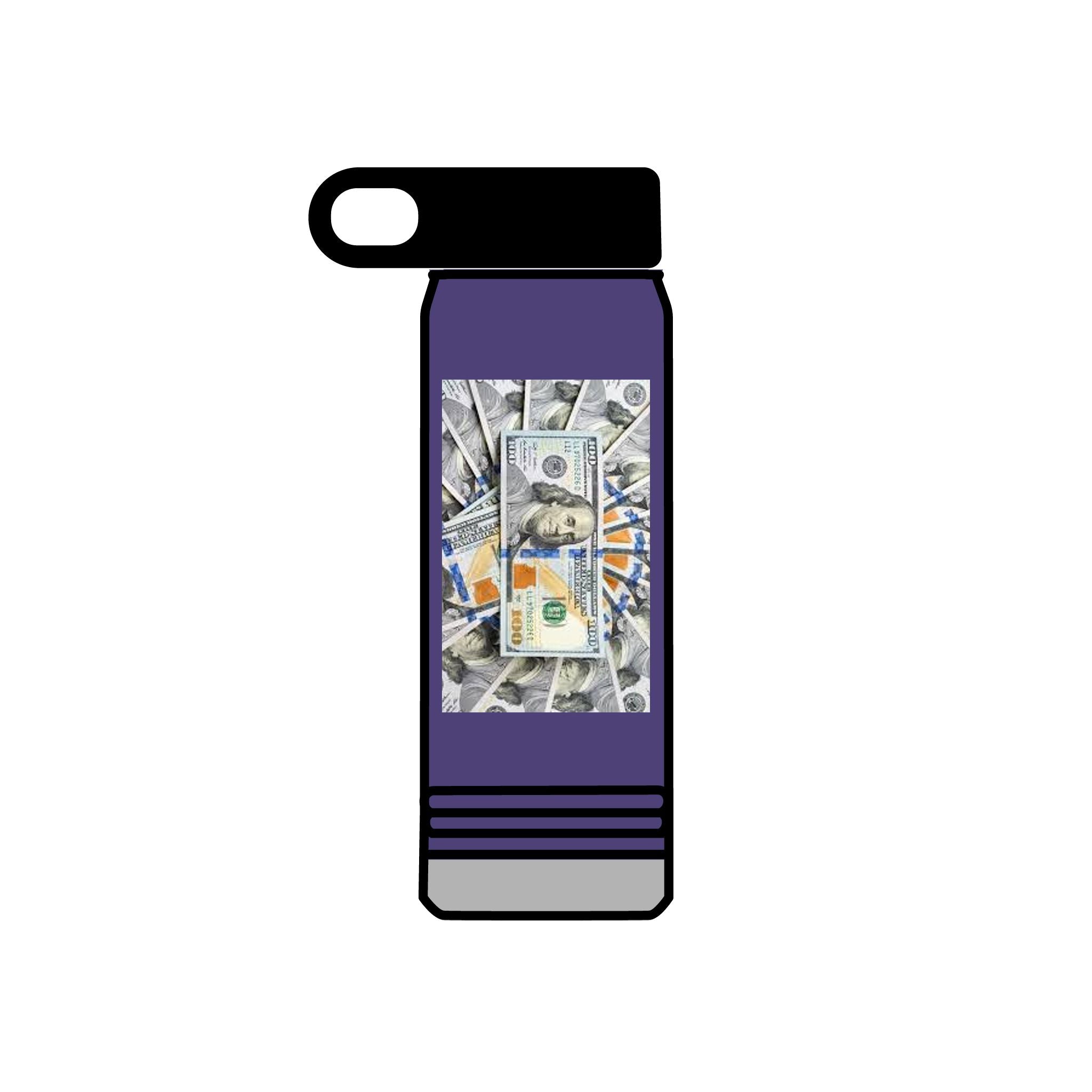 Bouteille d'eau Billets de Cent Dollars Empilés | Graphique Argent 590 ml