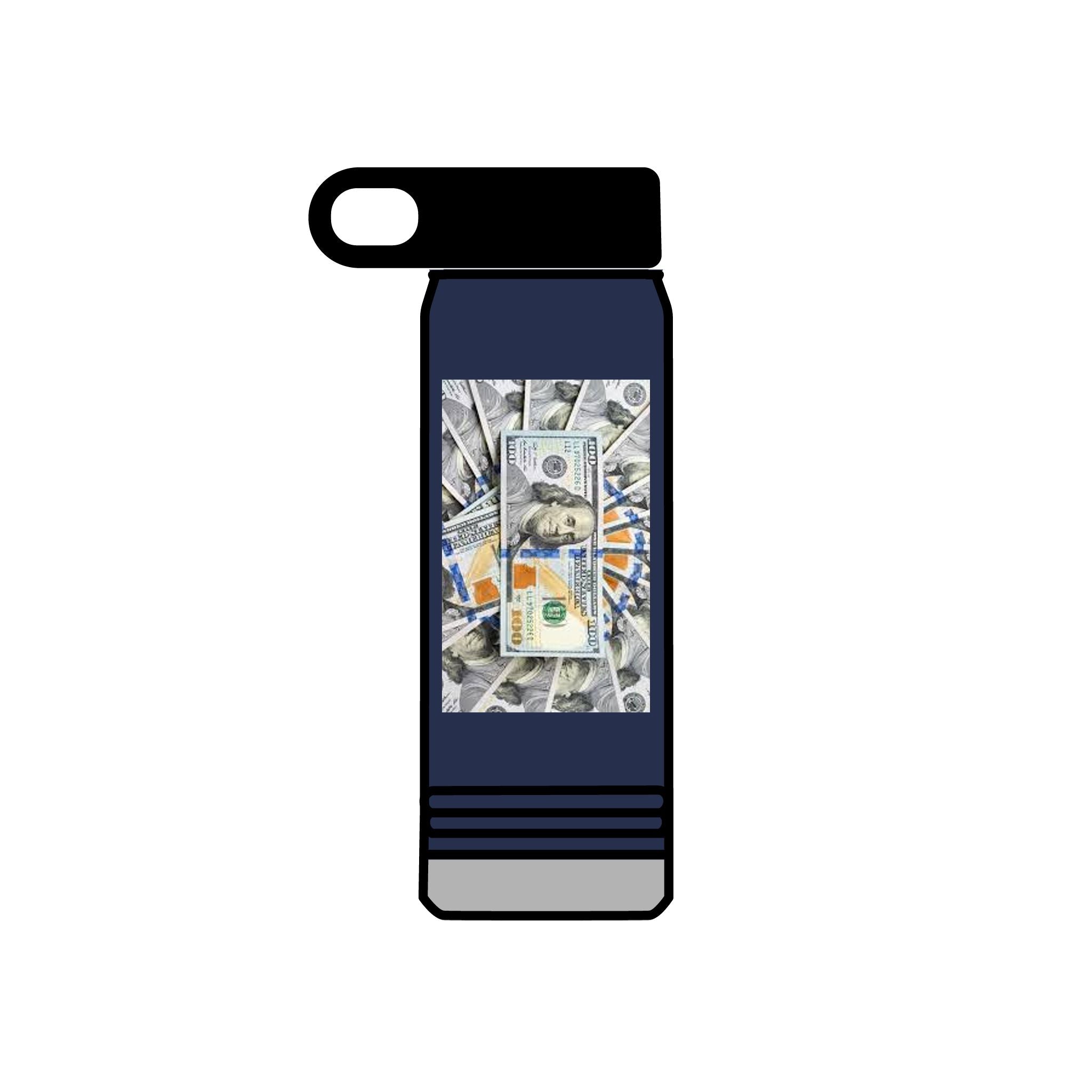 Bouteille d'eau Billets de Cent Dollars Empilés | Graphique Argent 590 ml