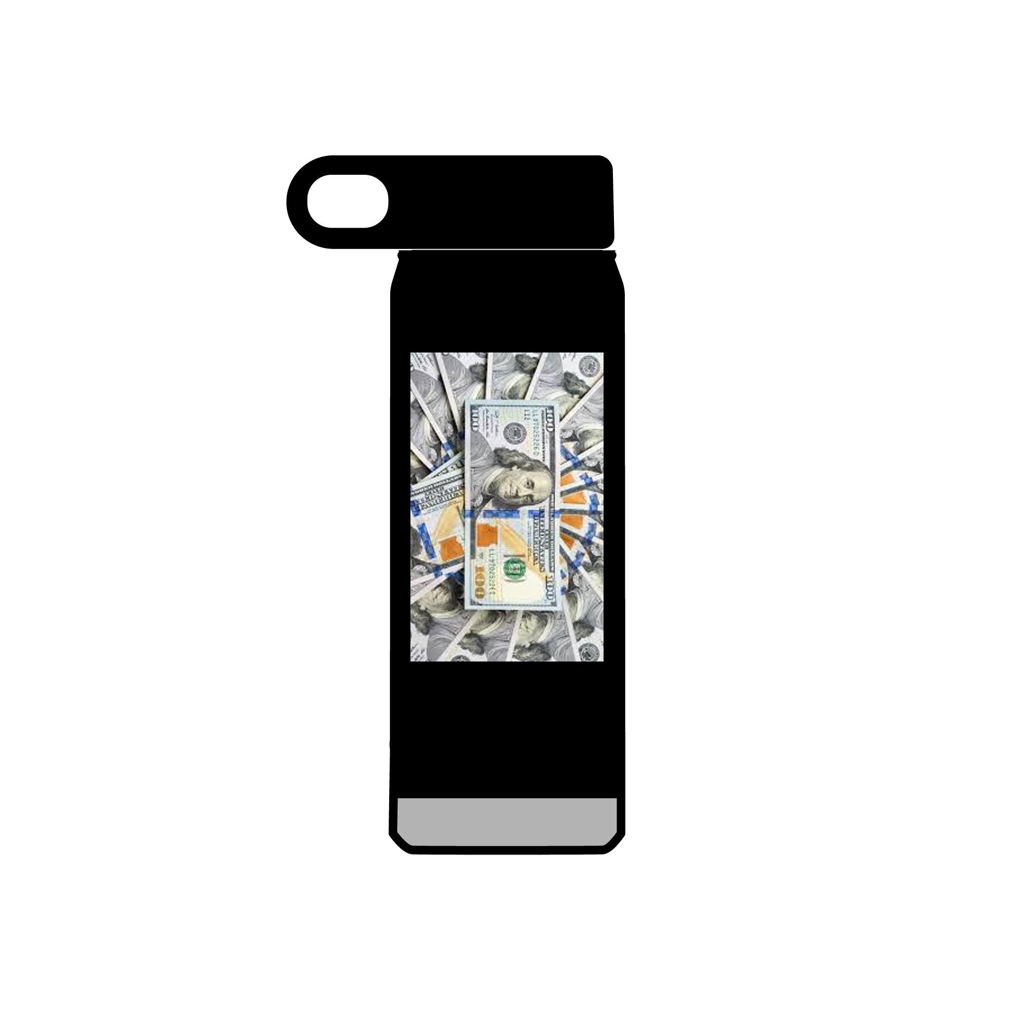 Bouteille d'eau Billets de Cent Dollars Empilés | Graphique Argent 590 ml