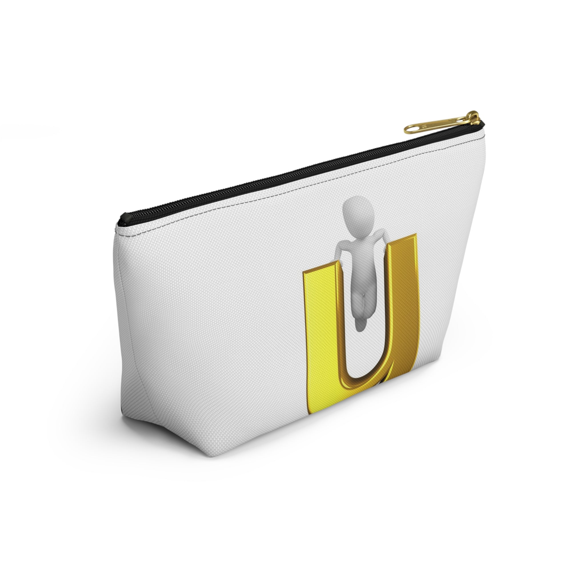3D Stick Figure Climbing Gold Letter U Accessory Pouch